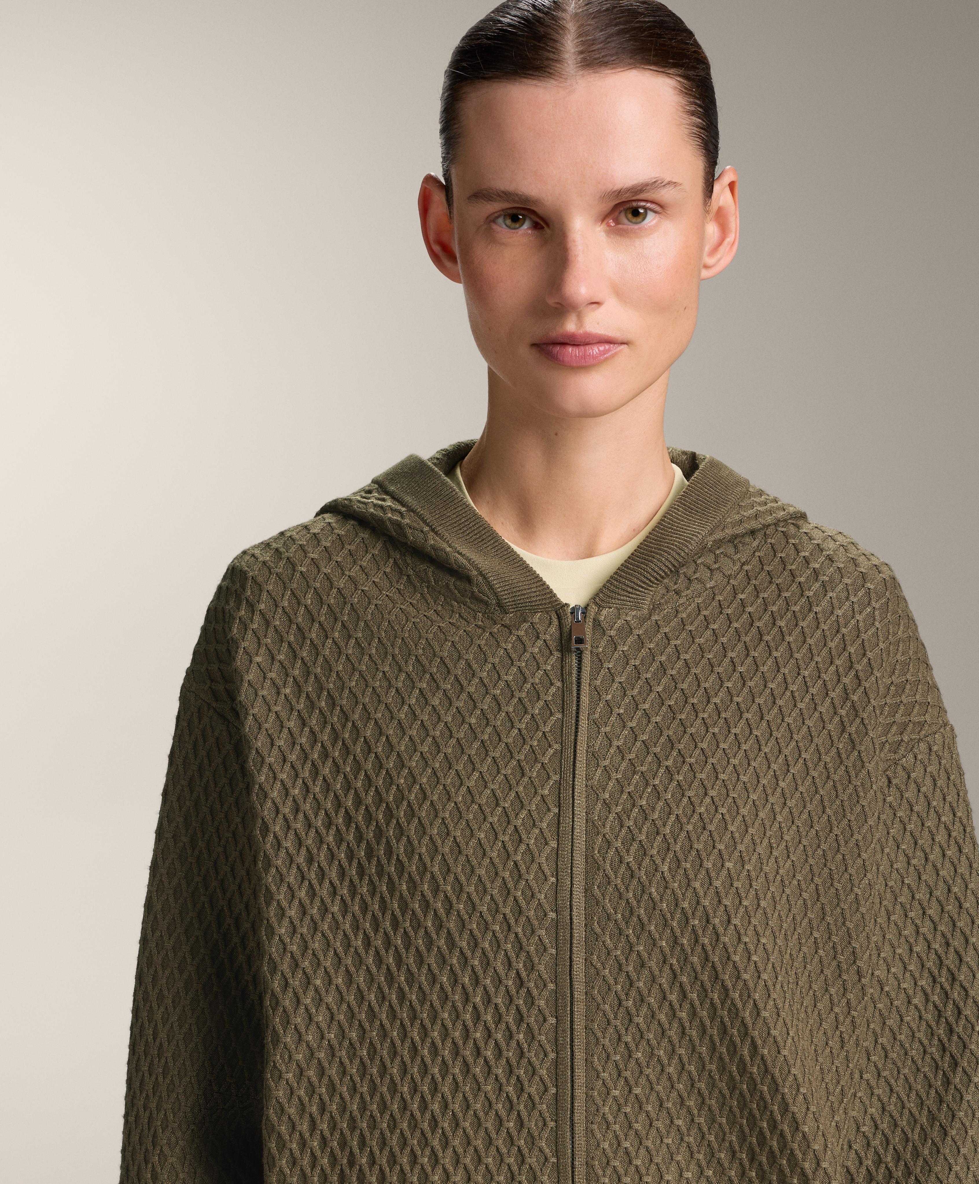 Veste longue en maille structurée à capuche