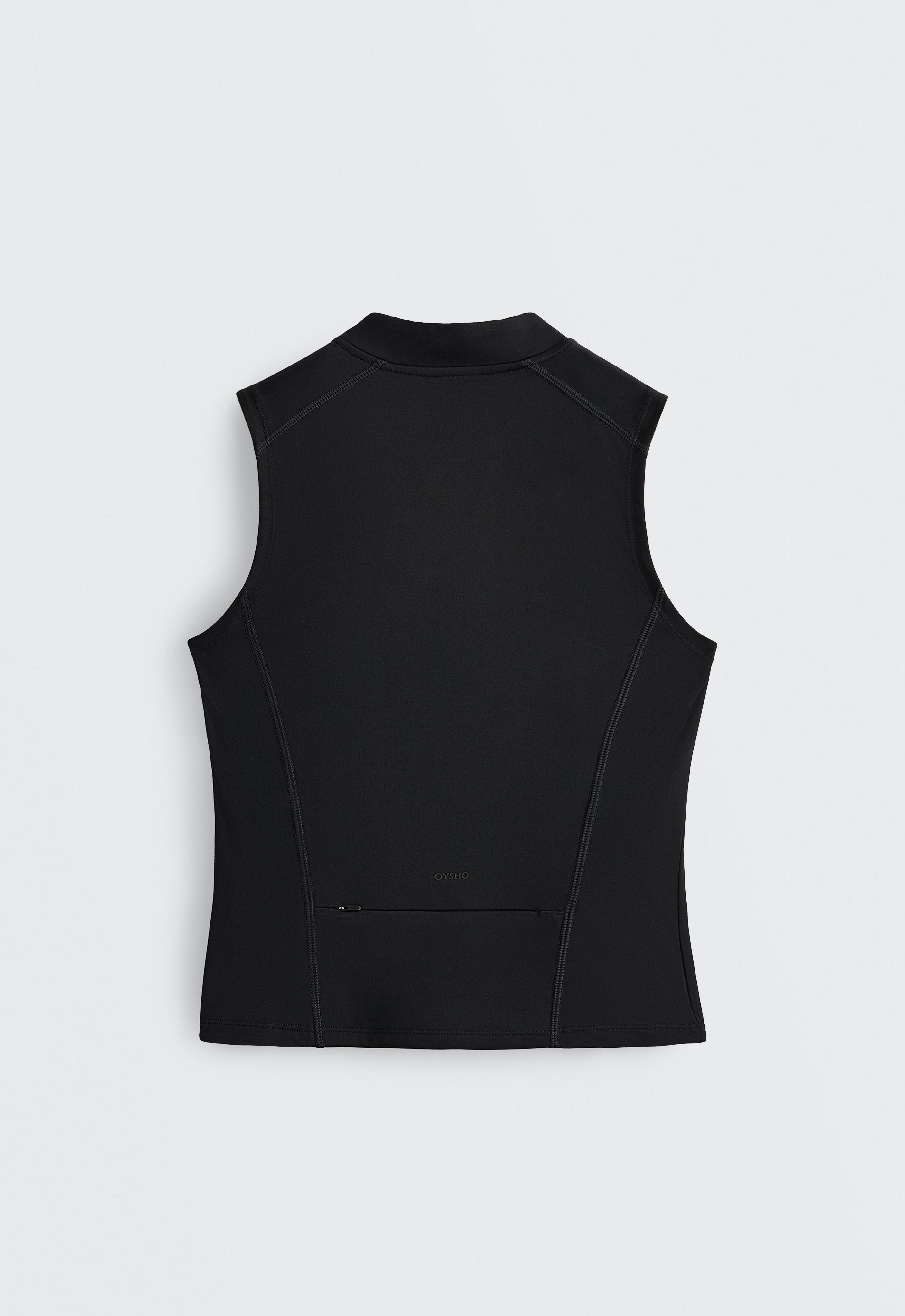 Sleeveless zip T-shirt — BLACK