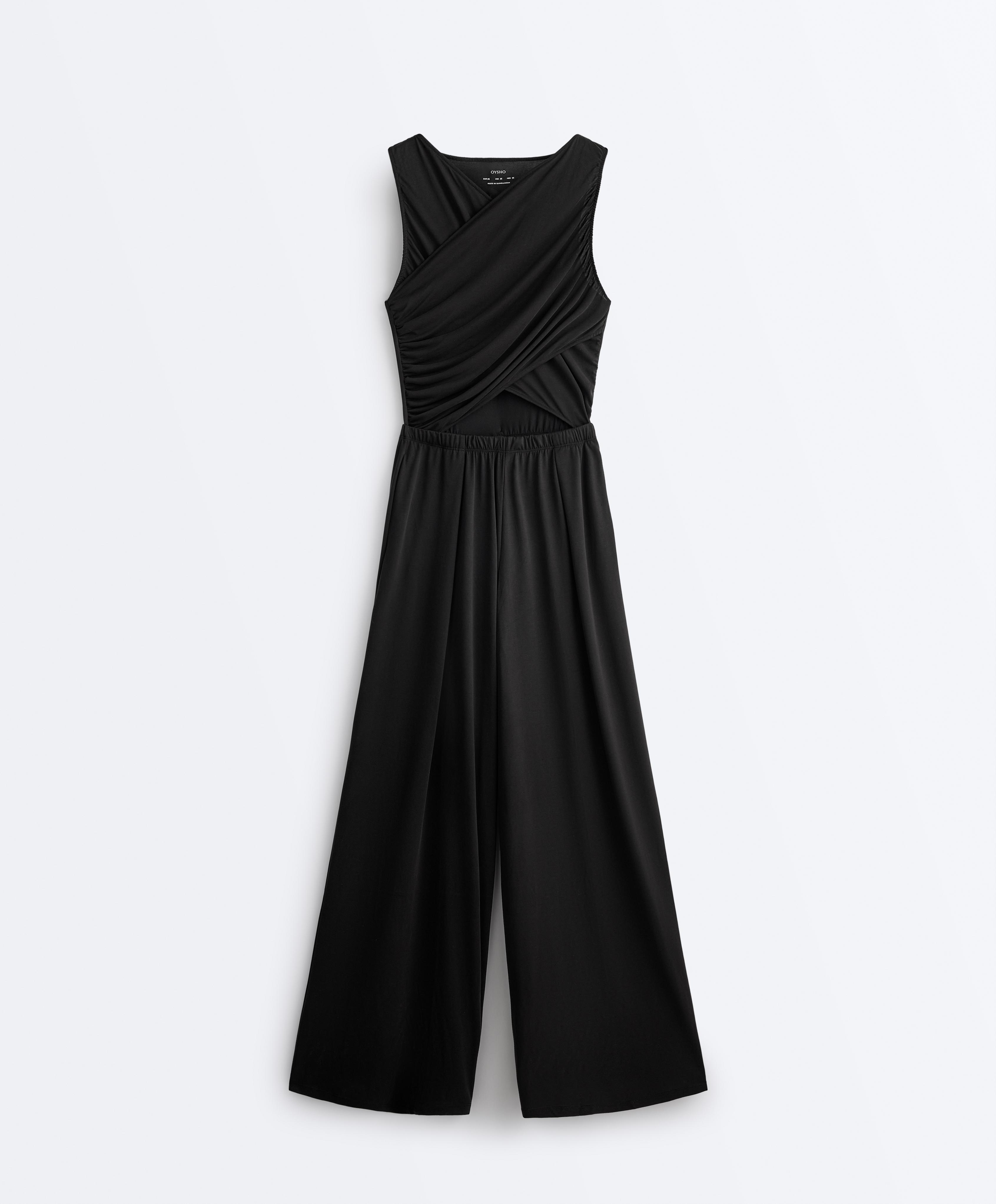 Crossover modal blend jumpsuit — BLACK