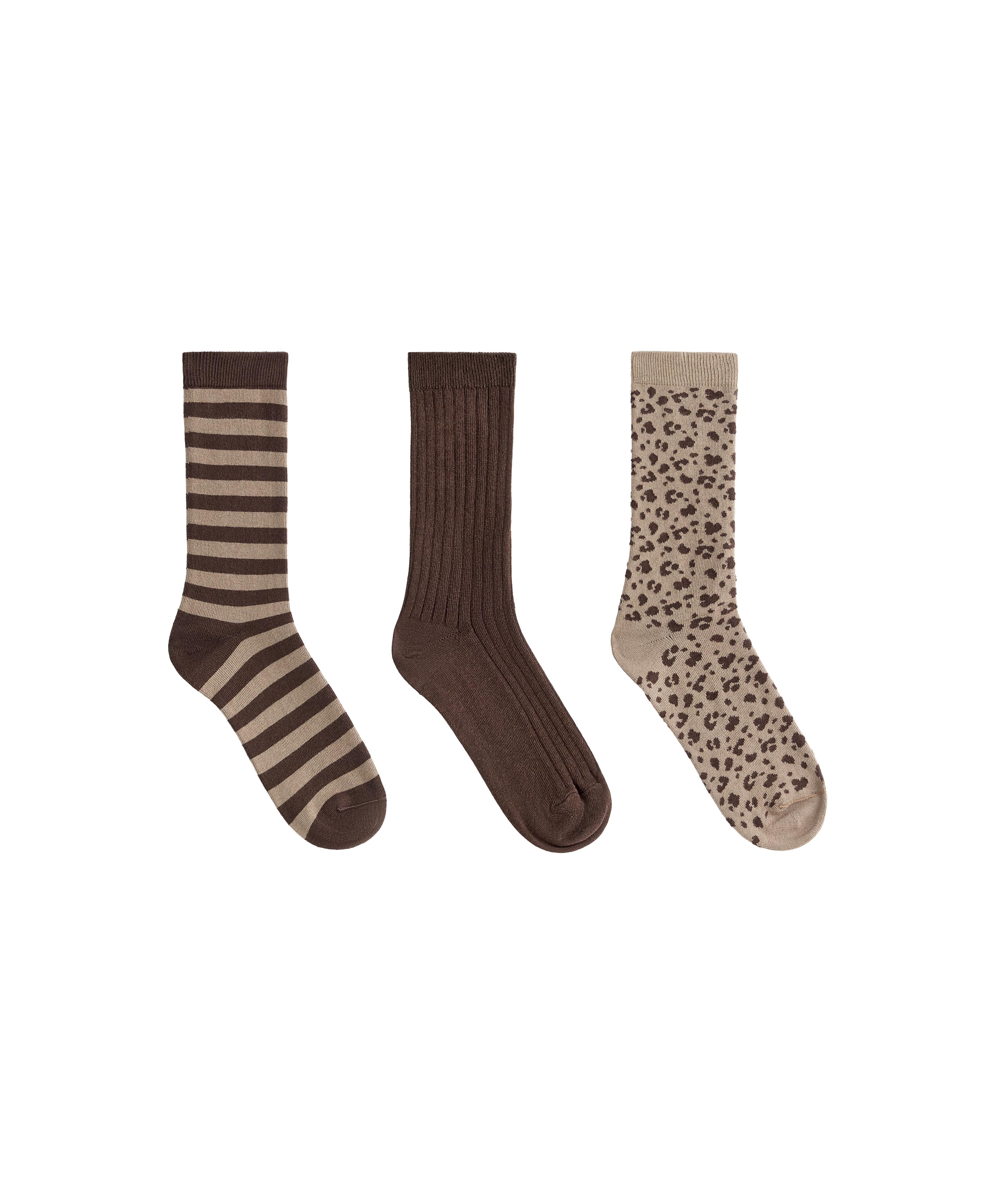 3 pairs of cotton blend classic socks — TAN MELANGE