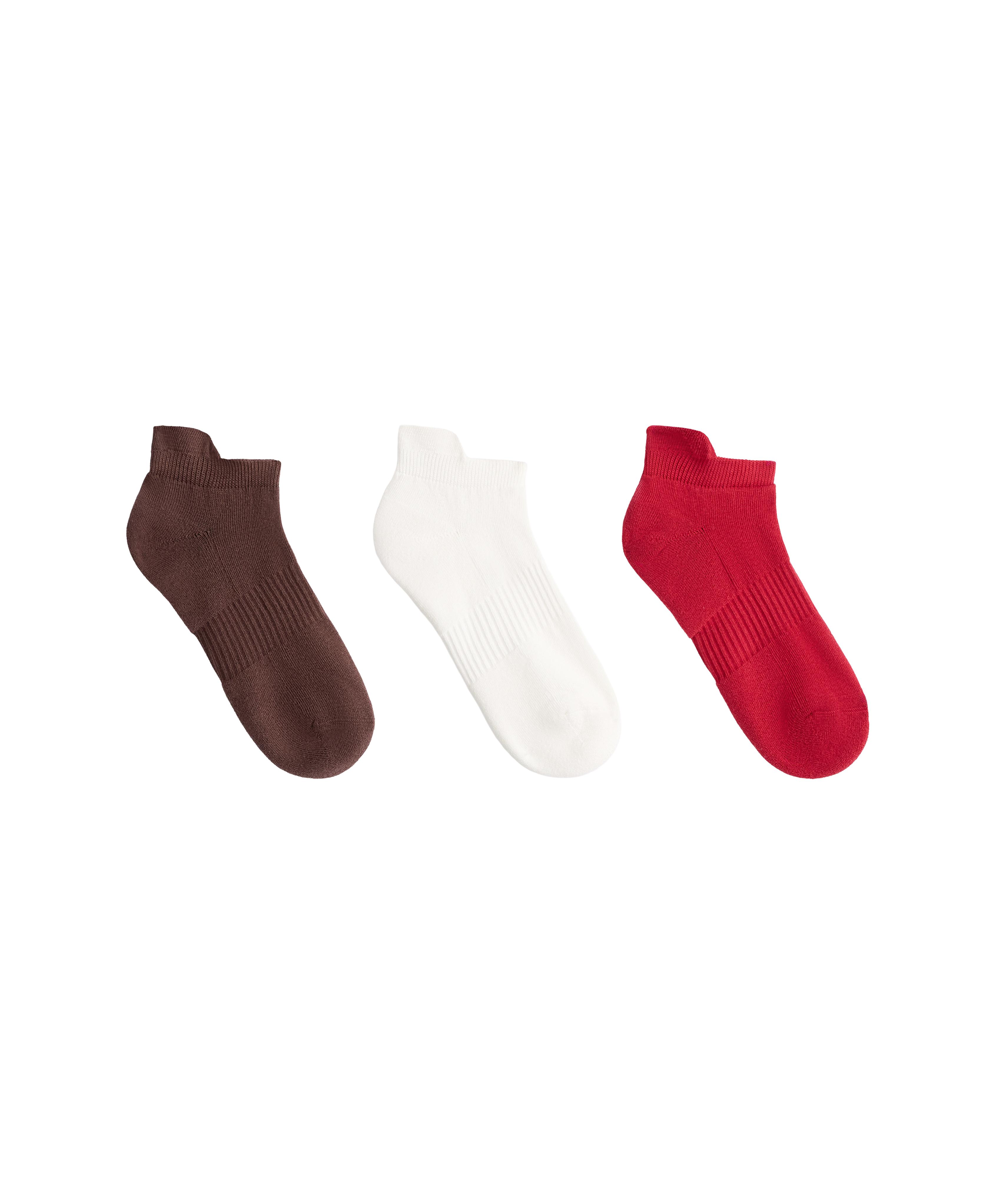 3 pairs of cotton blend sports sneaker socks with heel tab — CHOCOLATE