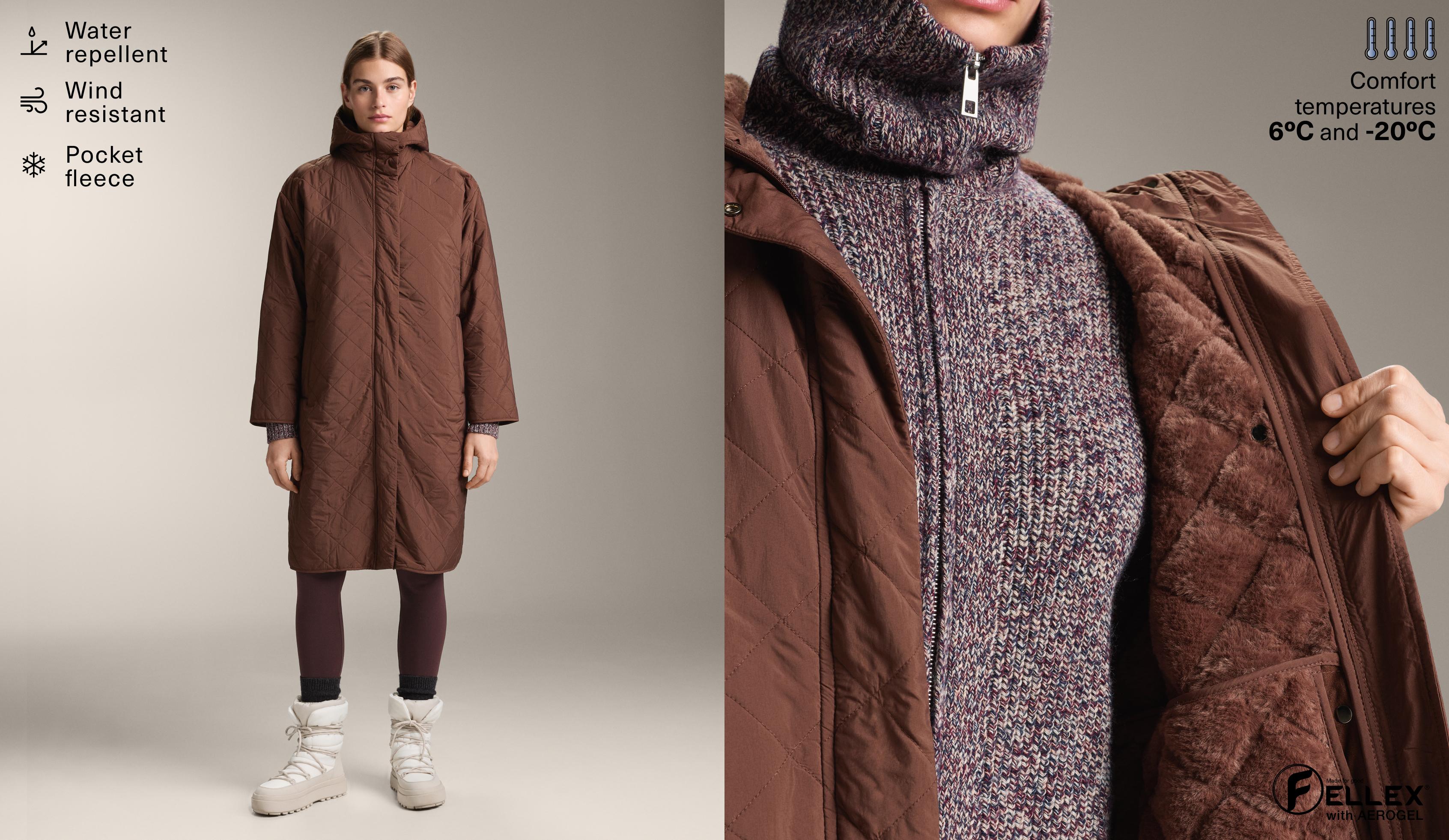 Long water-repellent FELLEX® AEROGEL padded jacket — RUST
