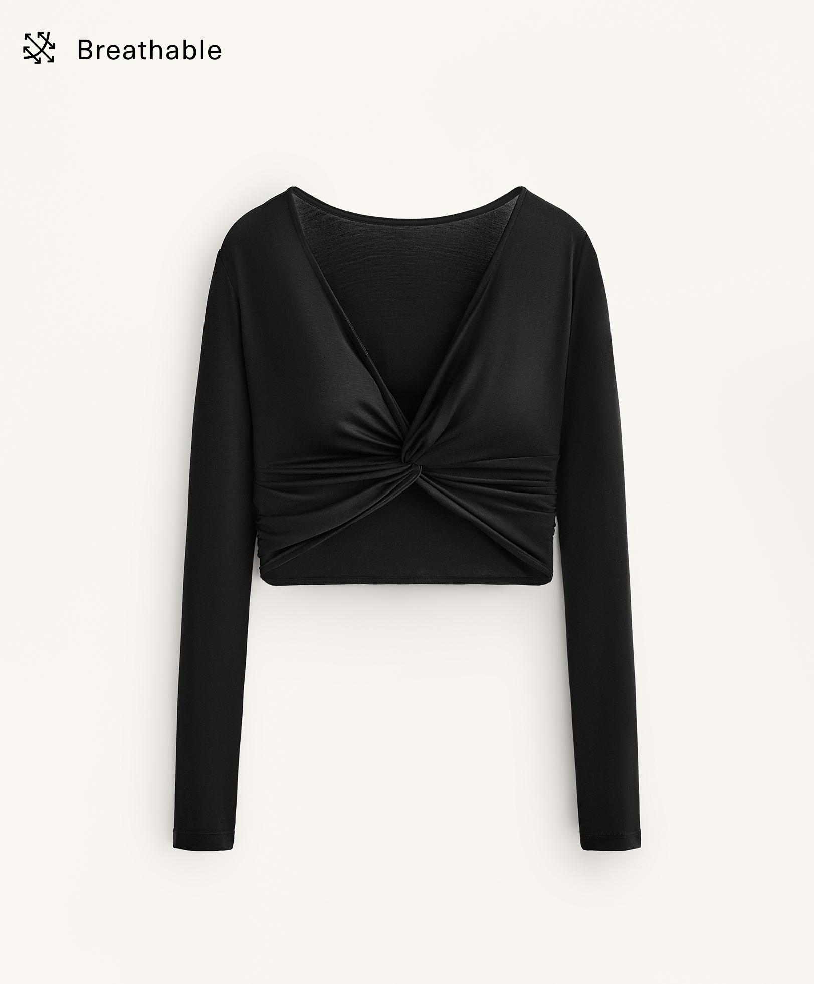 Multi-position long sleeve knotted lyocell blend T-shirt Multi-position long sleeve knotted lyocell blend T-shirt