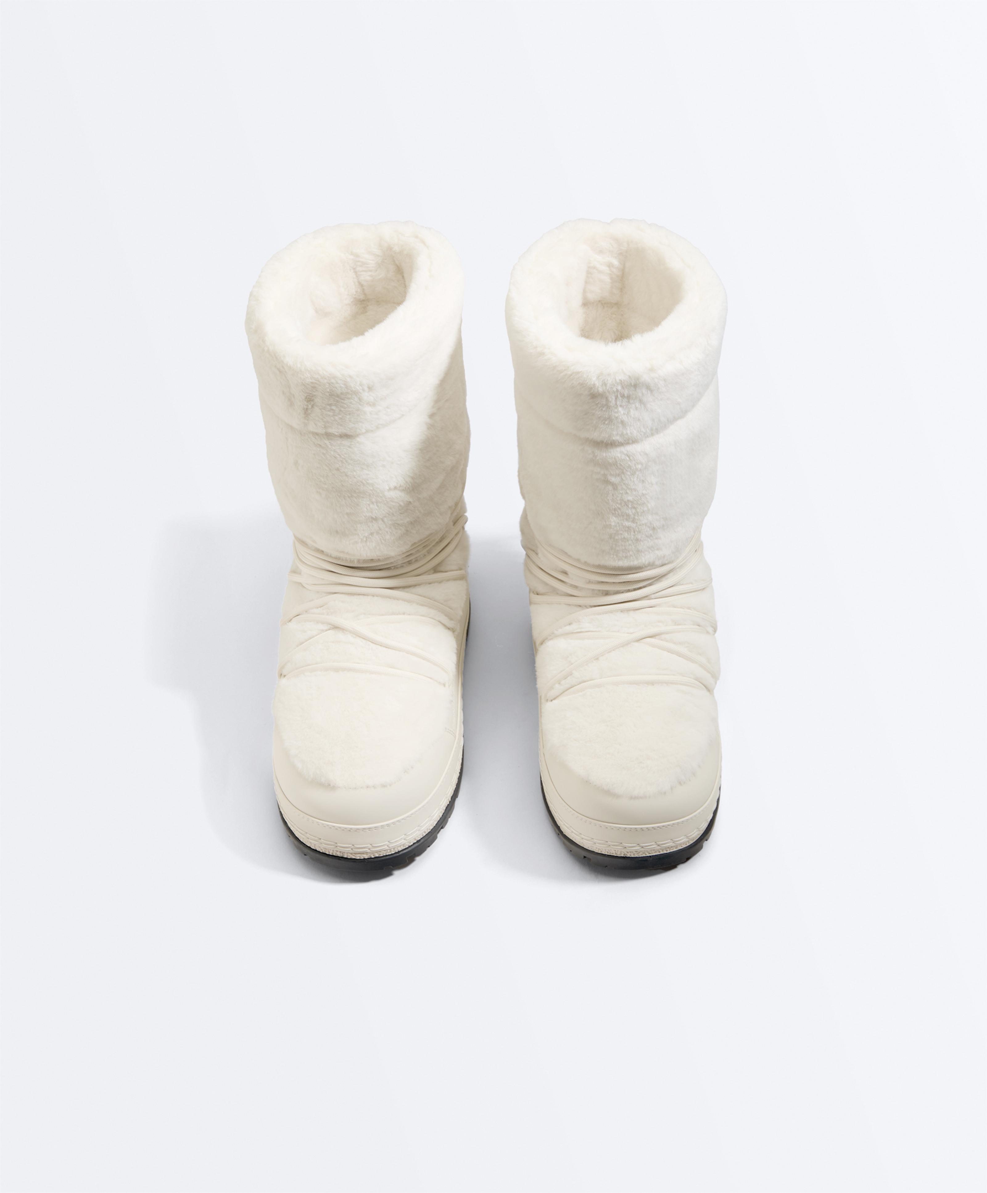 Lace-up technical faux fur boots — ECRU