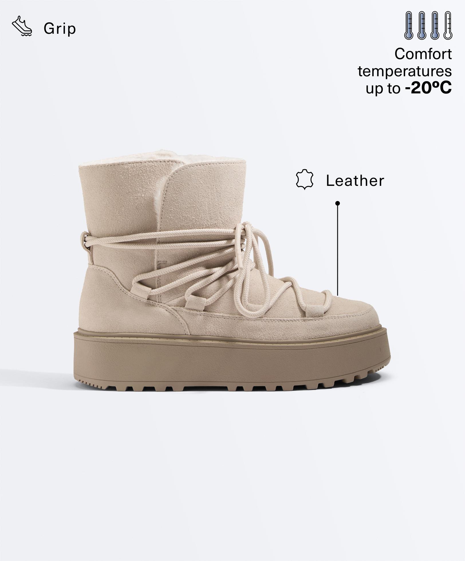 Split-leather platform boots with flap