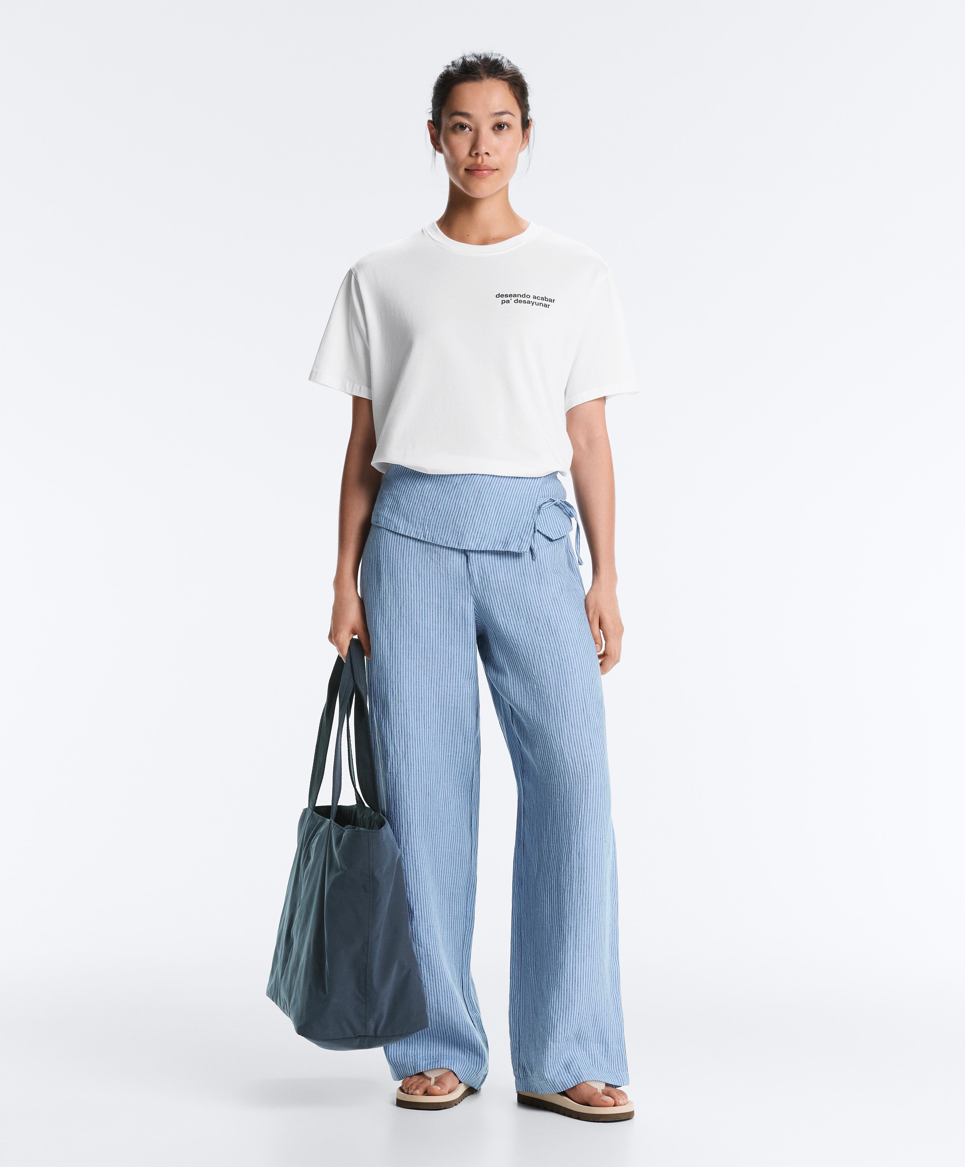 Boxy cotton blend T-shirt with slogan — WHITE 