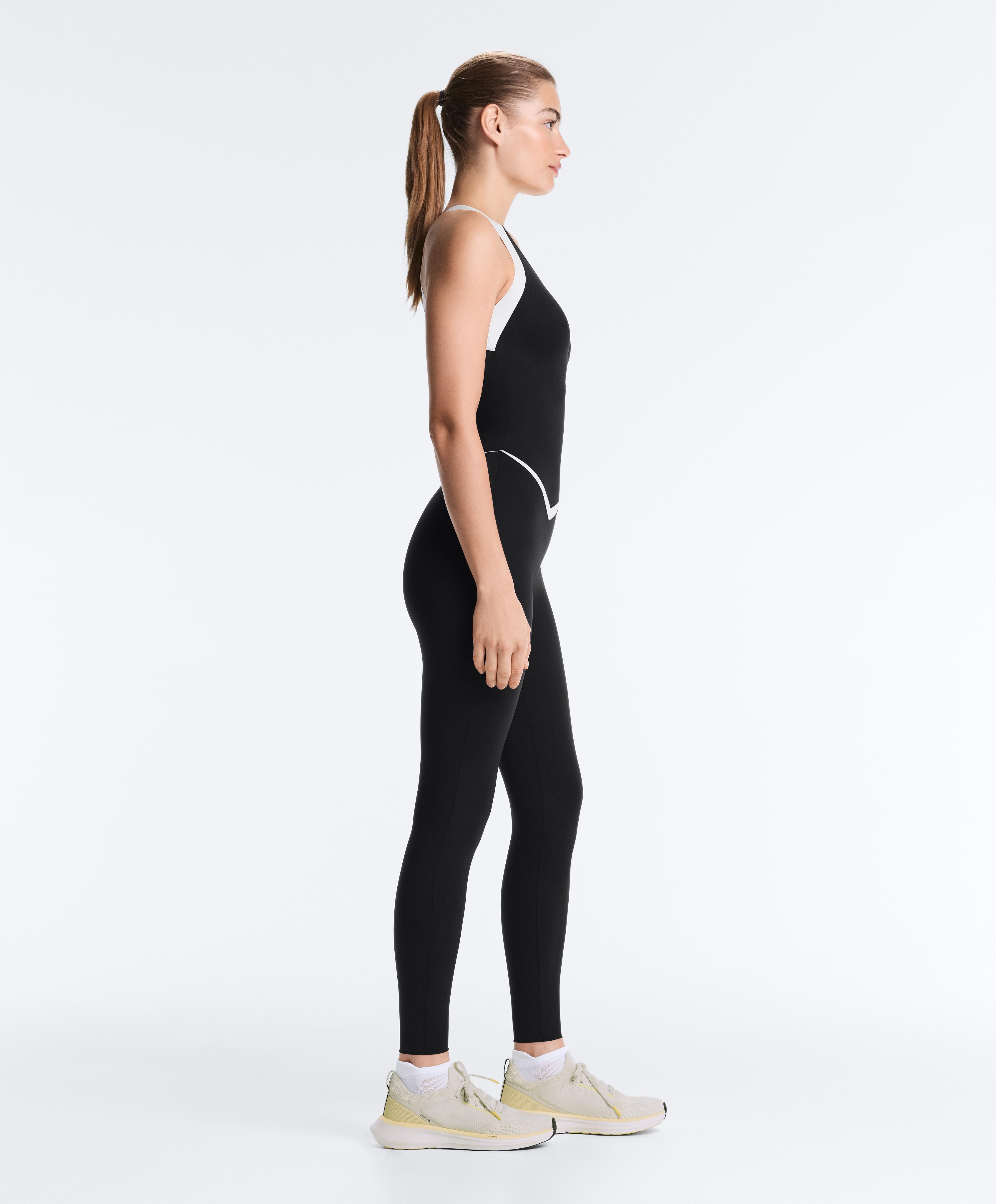 Perfect-adapt sleeveless contrast long jumpsuit — BLACK