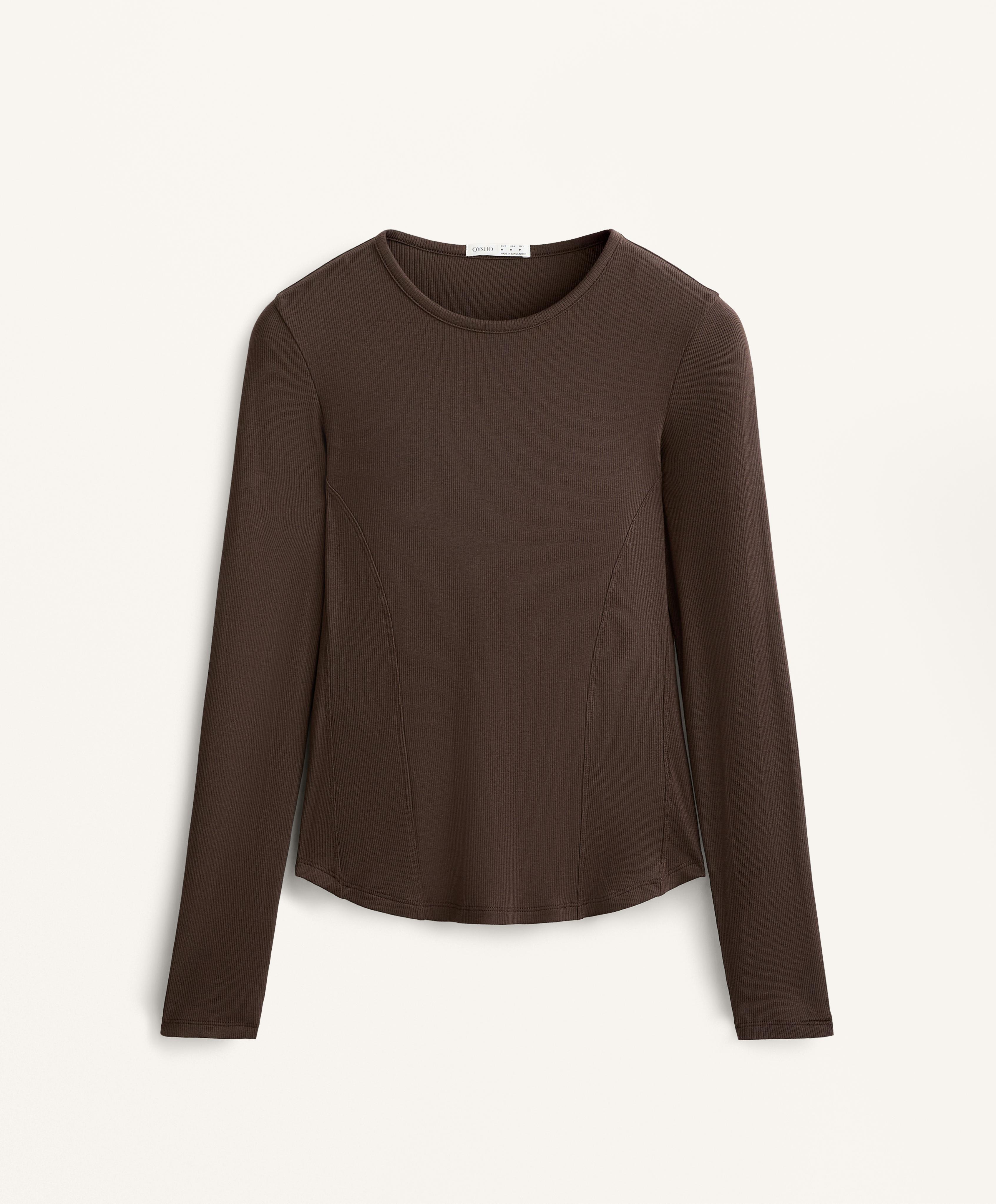Long sleeve rib T-shirt with cotton and modal