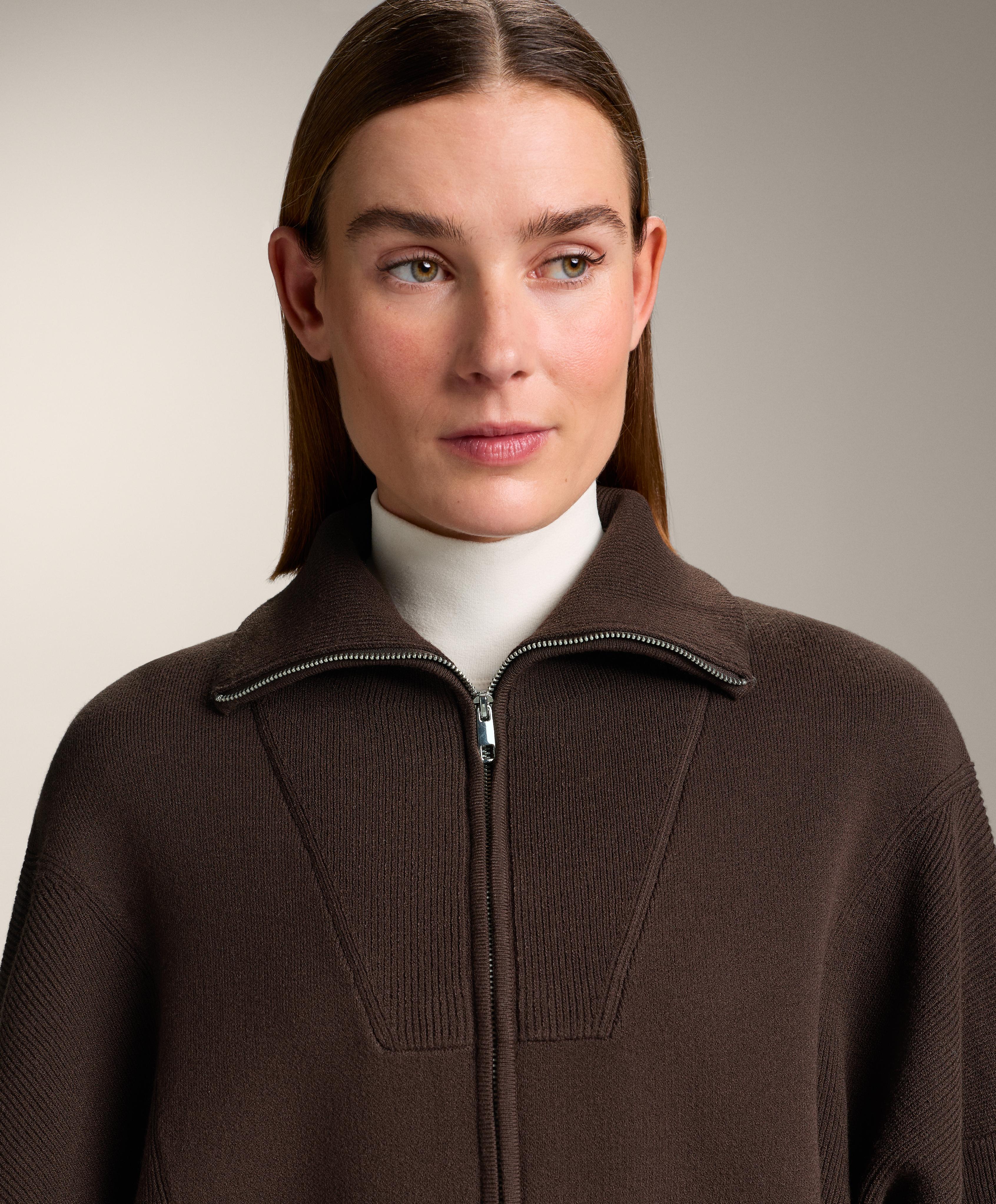 Rib collar knit jacket — BROWN