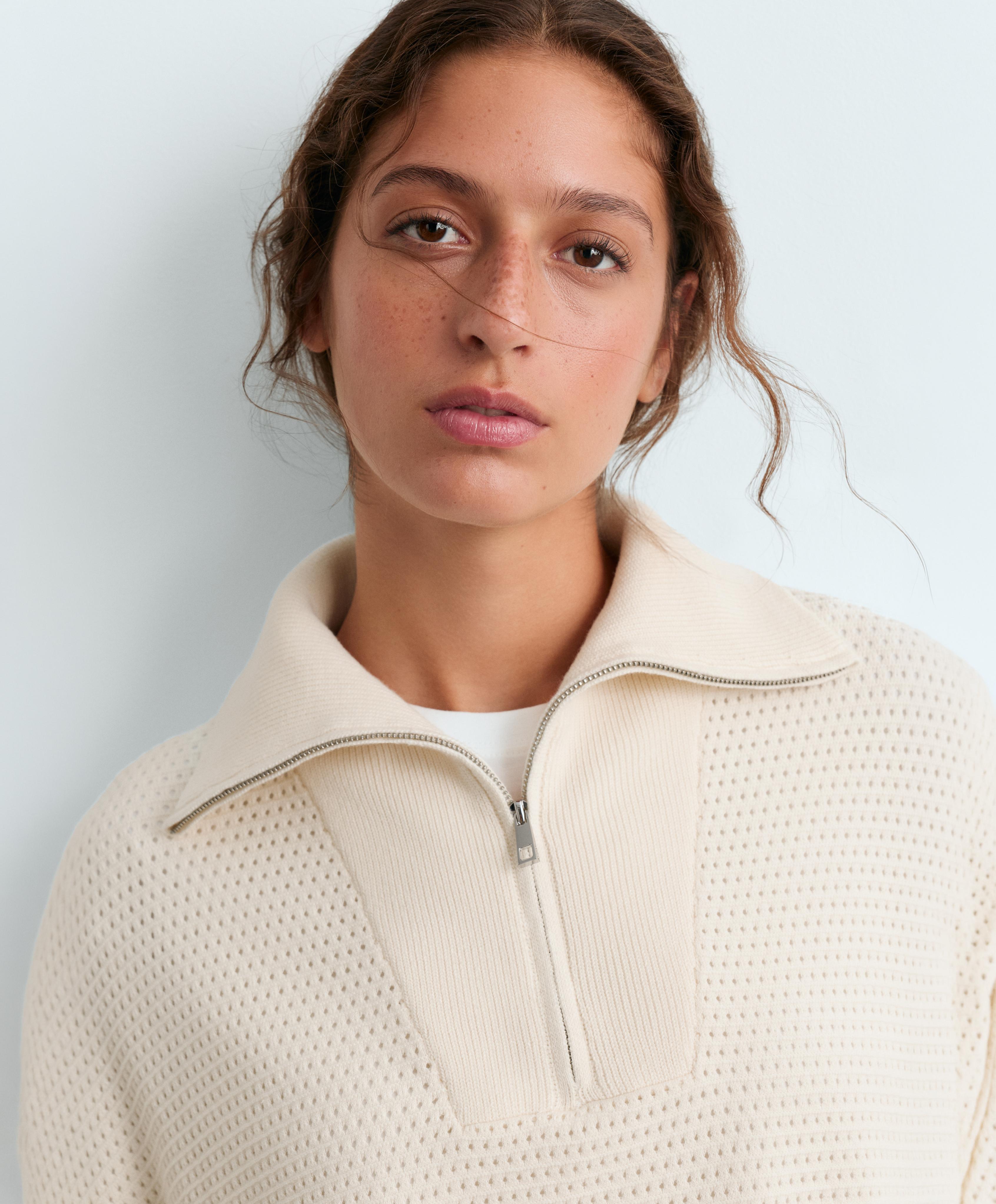 Cotton-blend open knit jumper — PALE ECRU