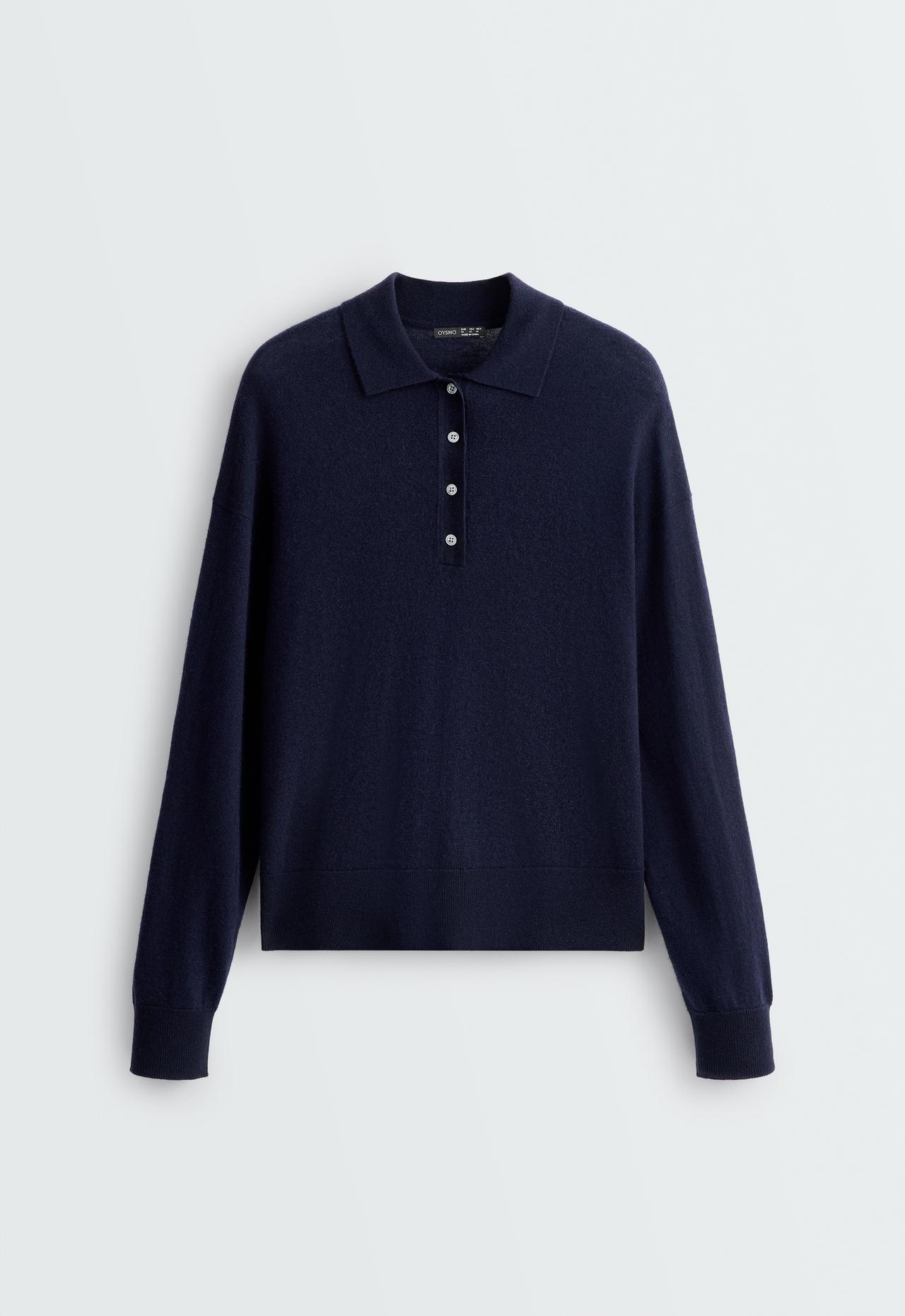 Polo knit 100% wool — INK BLUE