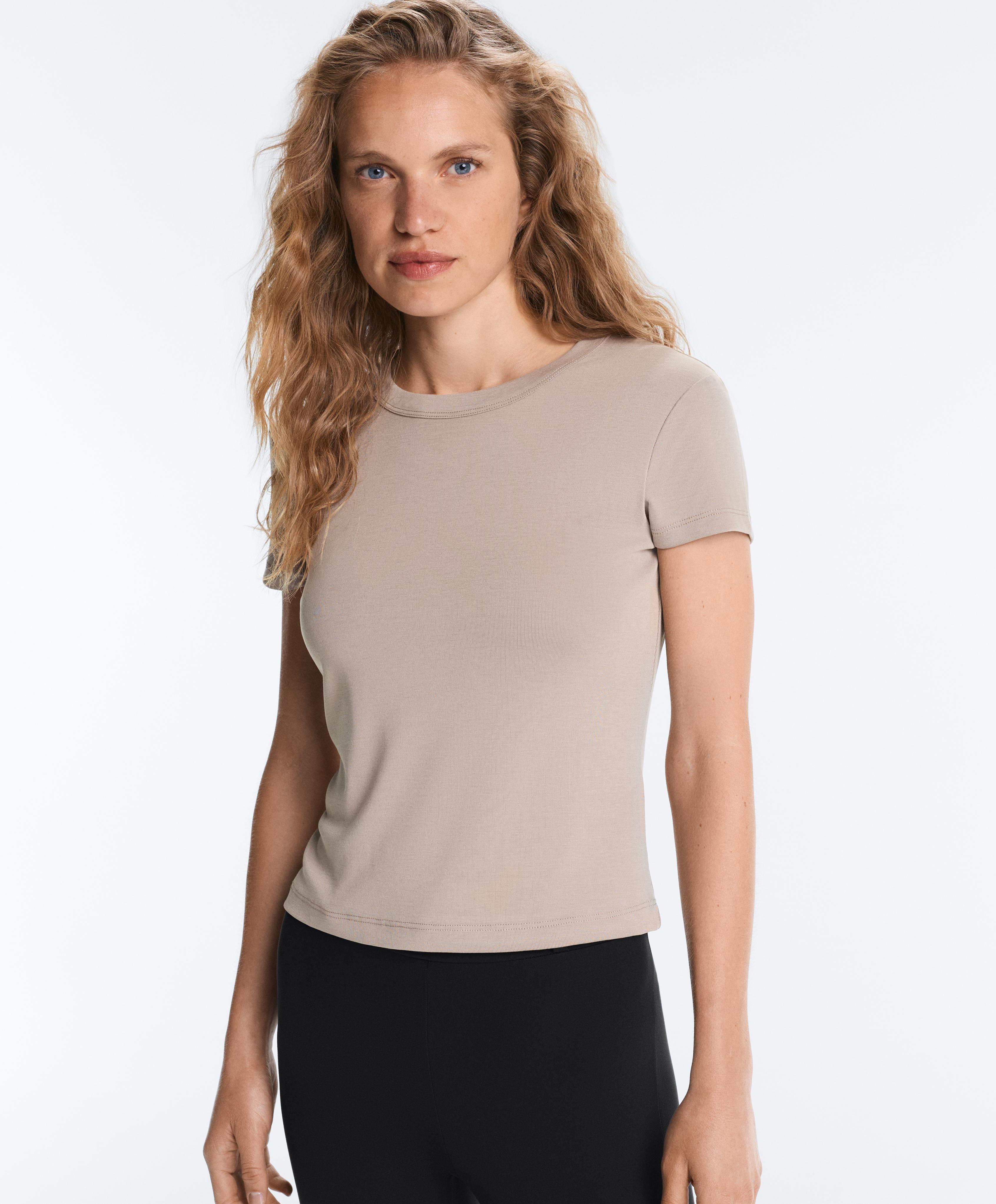 Fitted modal rib short-sleeve T-shirt — MID-MINK
