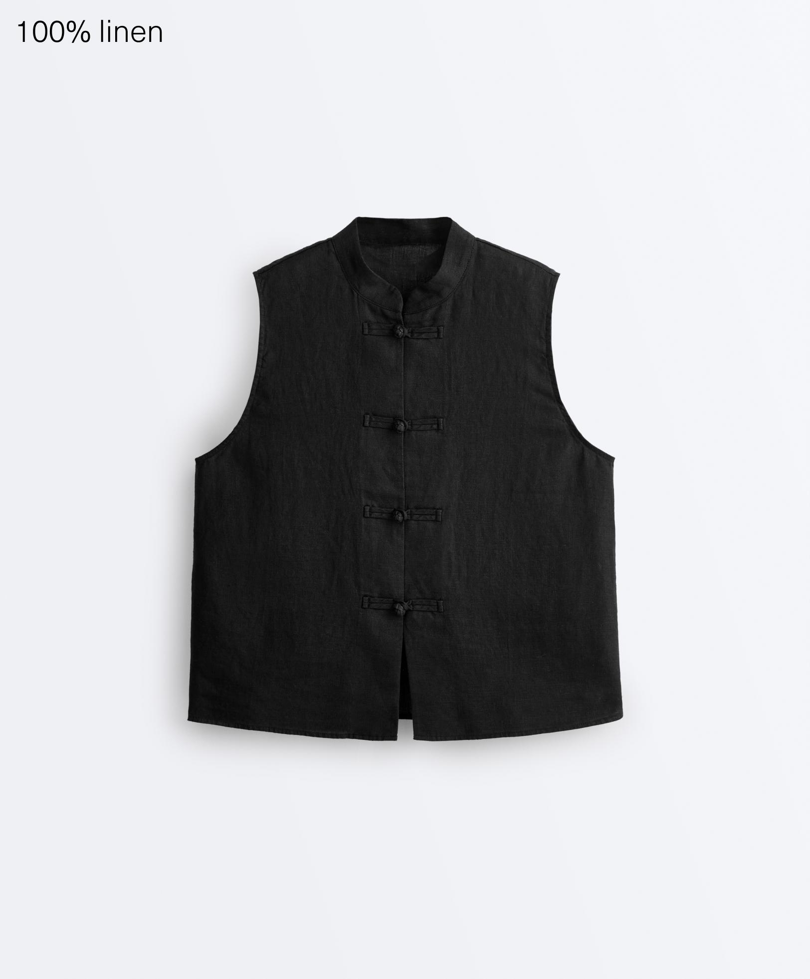 Camisa cuello mao sin mangas 100% lino botones