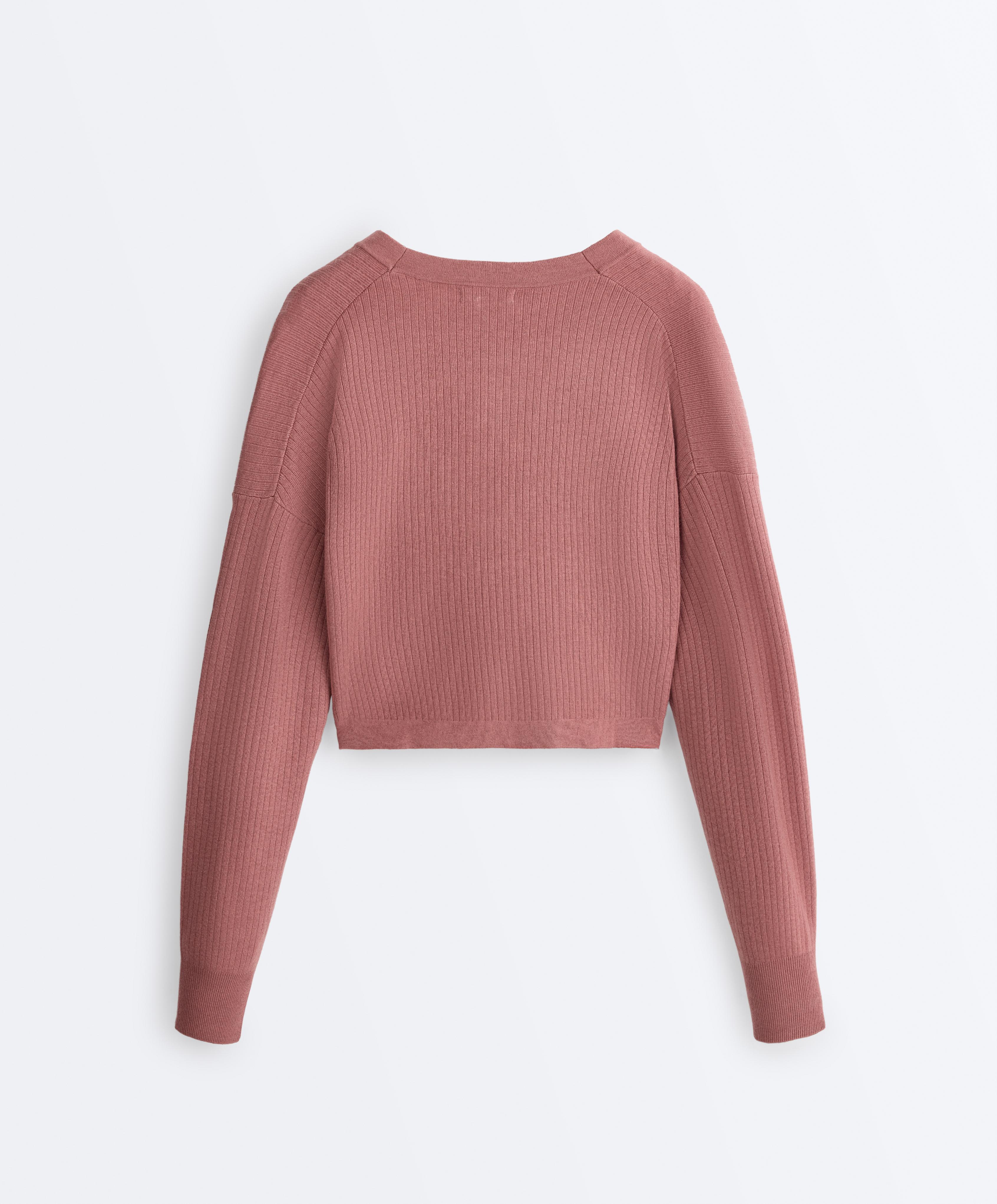 Rib knit cardigan — PALE PINK