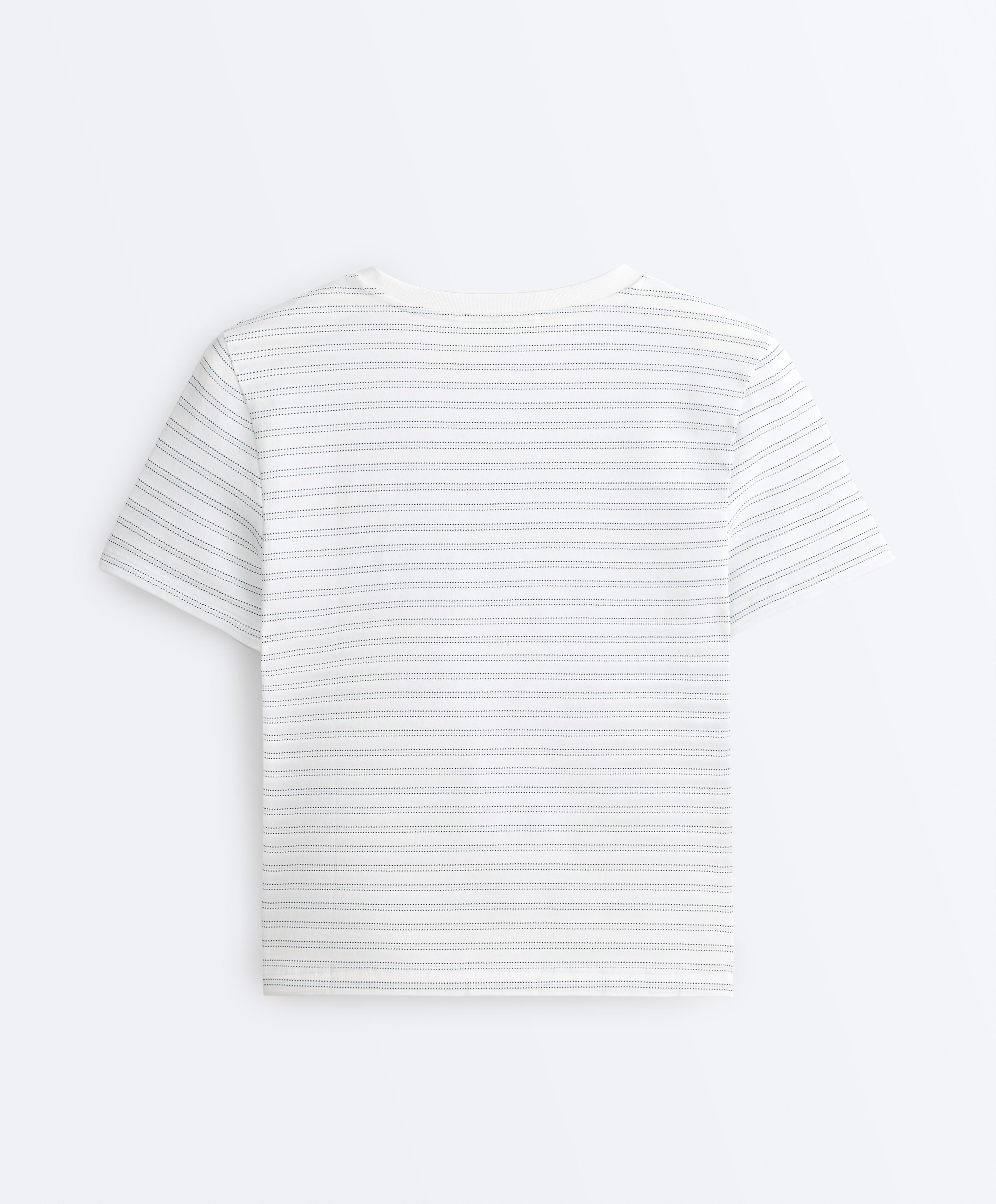 Regular fit striped cotton blend T-shirt — NAVY BLUE