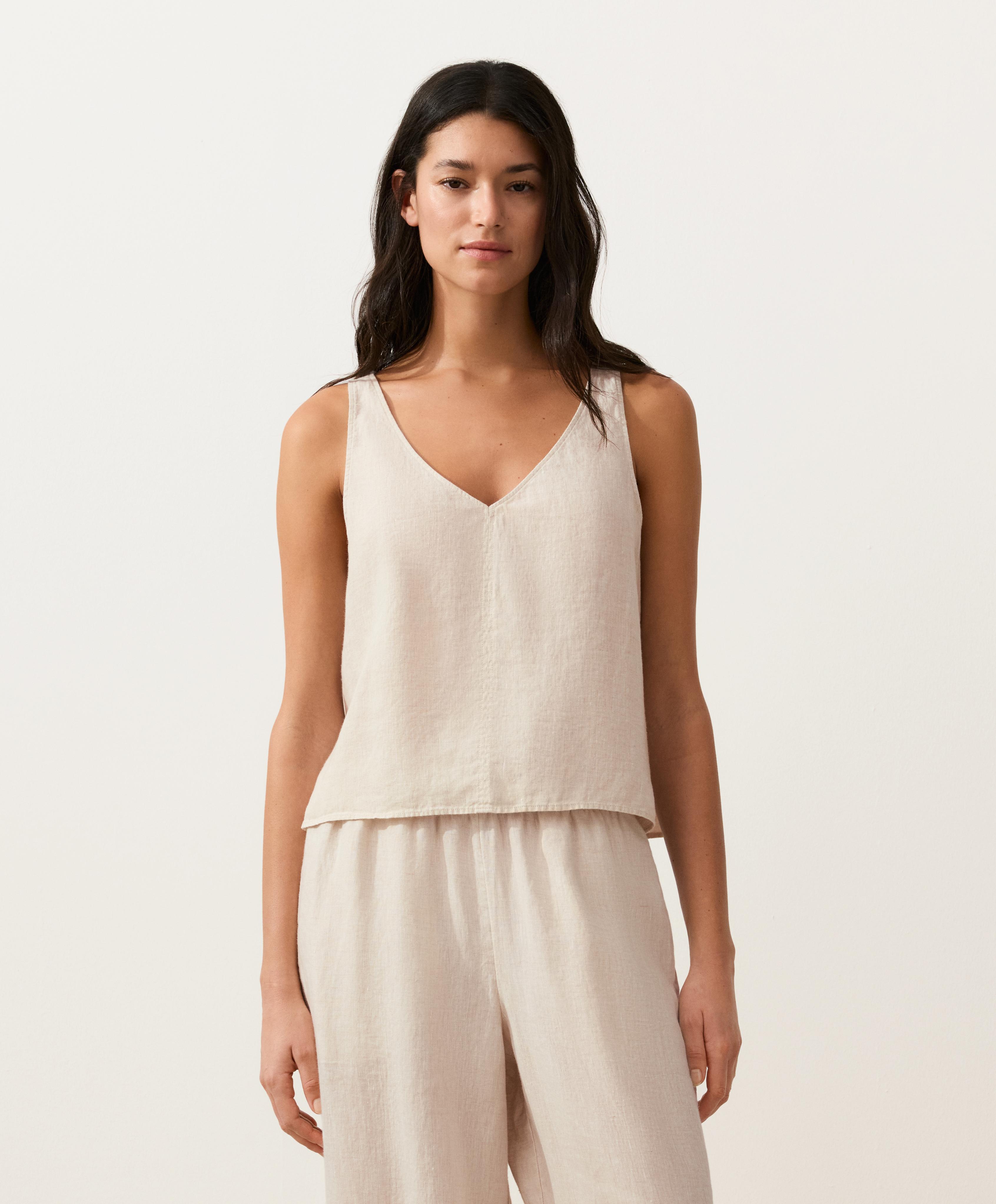 100% linen V-neck strap top
