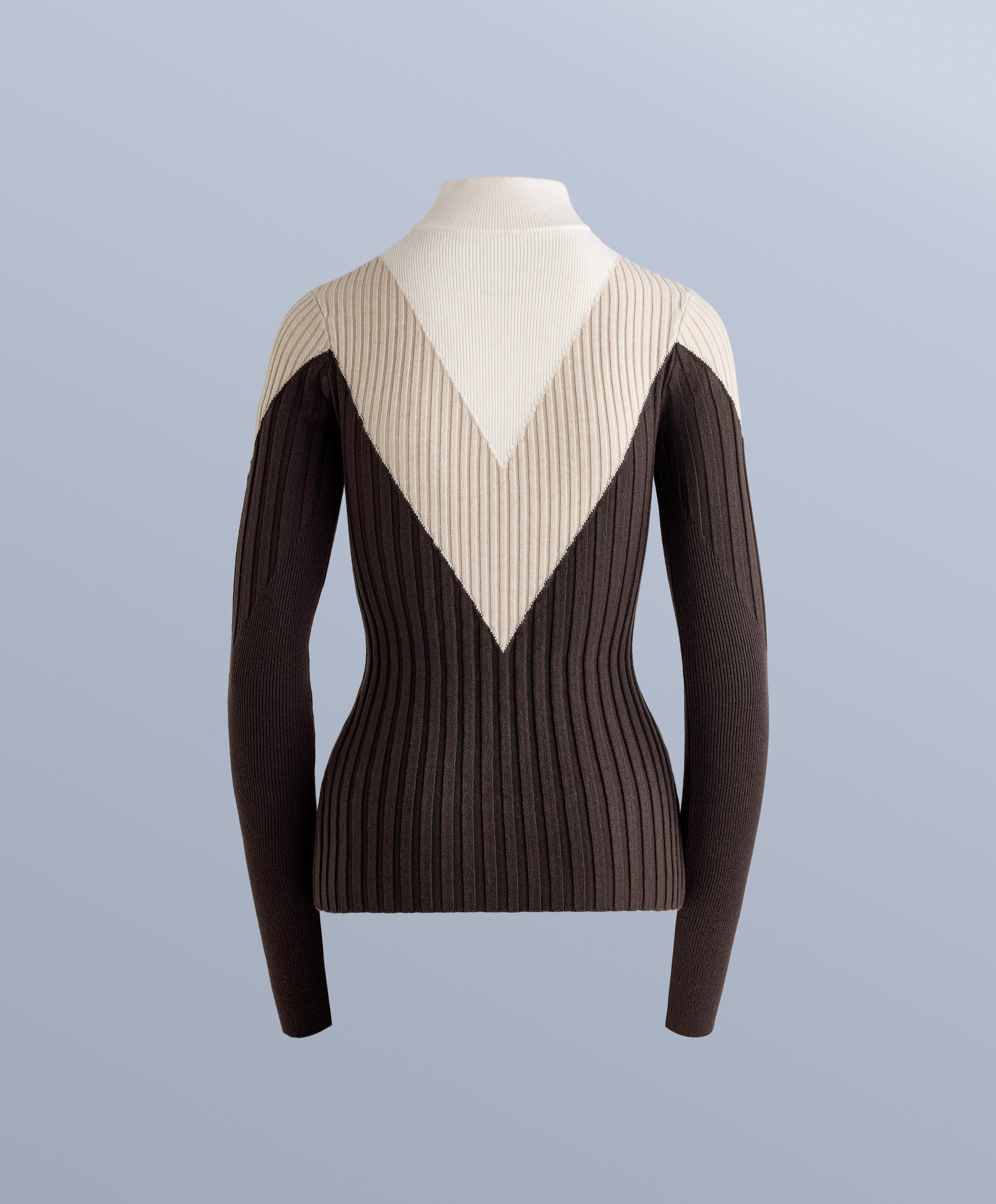 Thermal base layer rib knit T-shirt with contrasting high neck — DARK BROWN