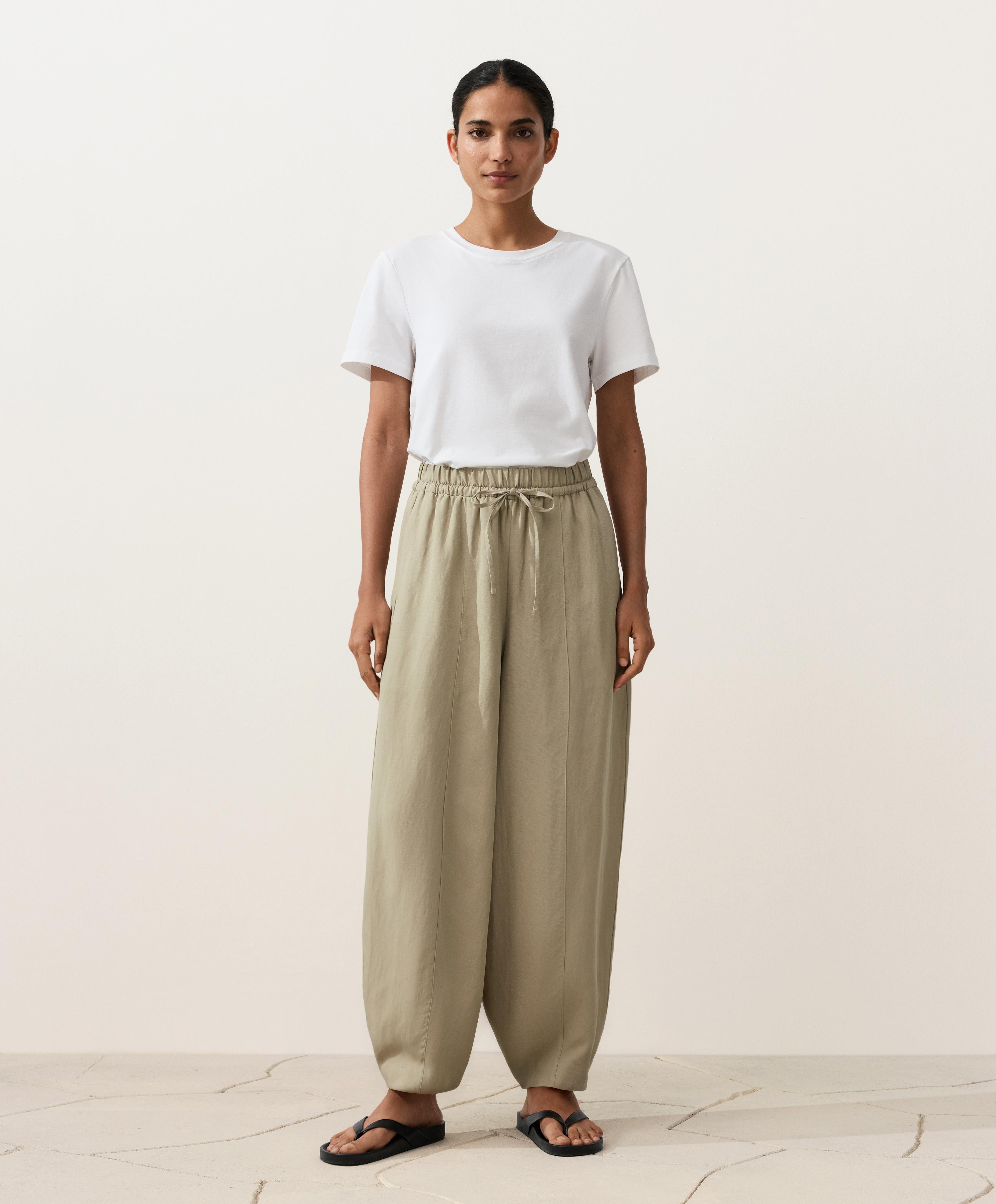 Balloon trousers lyocell blend and 24% linen with seams — GREEN BEIGE