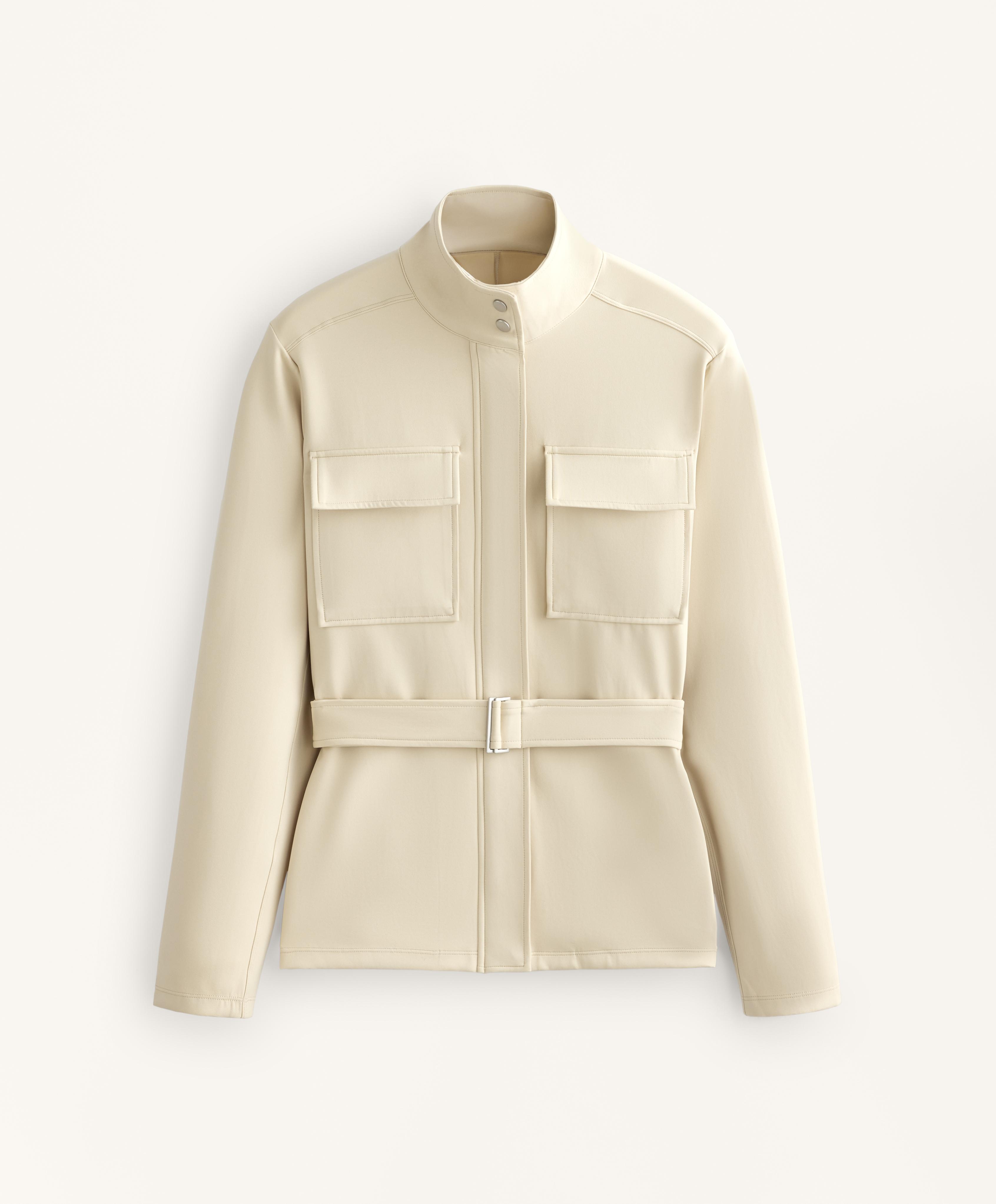 Neoprene-effect jacket with belt — PALE BEIGE MELANGE