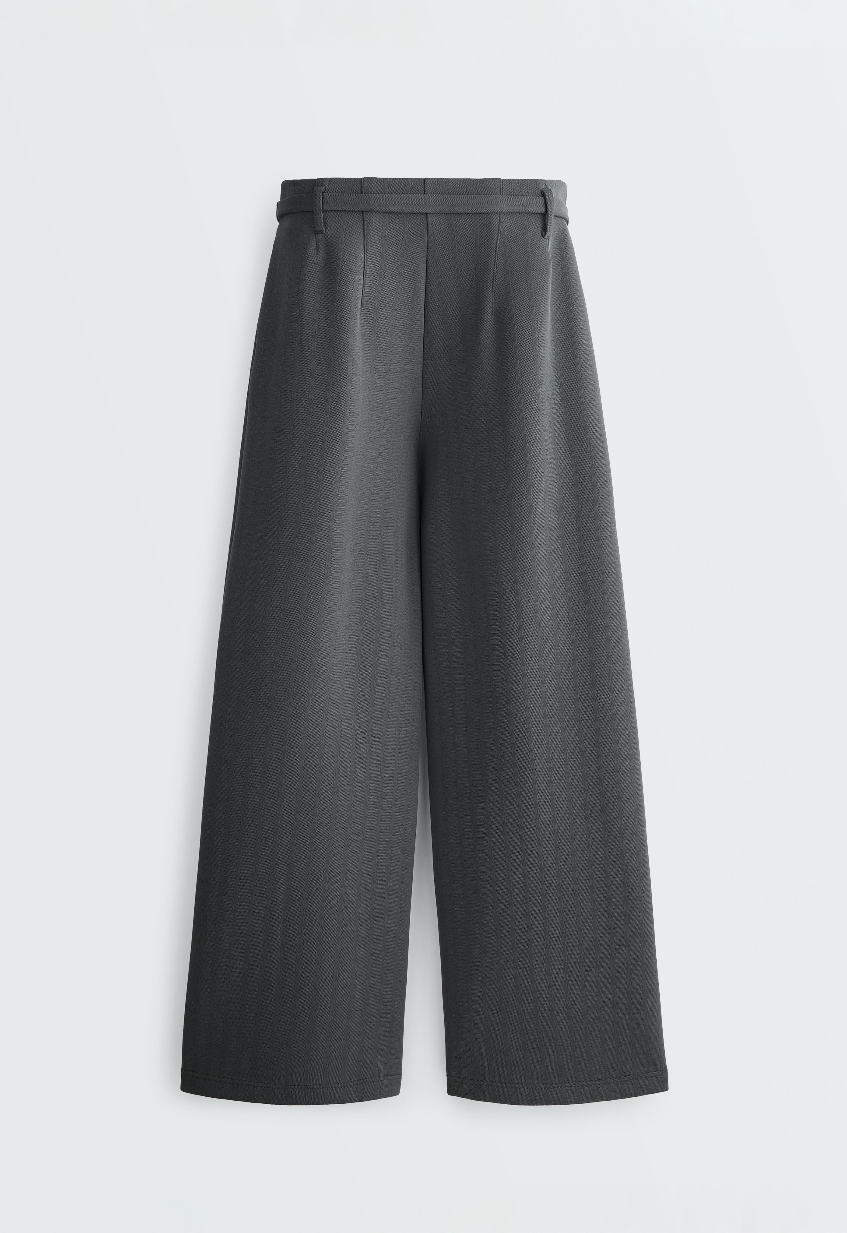 Striped cotton piqué wide-leg trousers — STEEL GREY