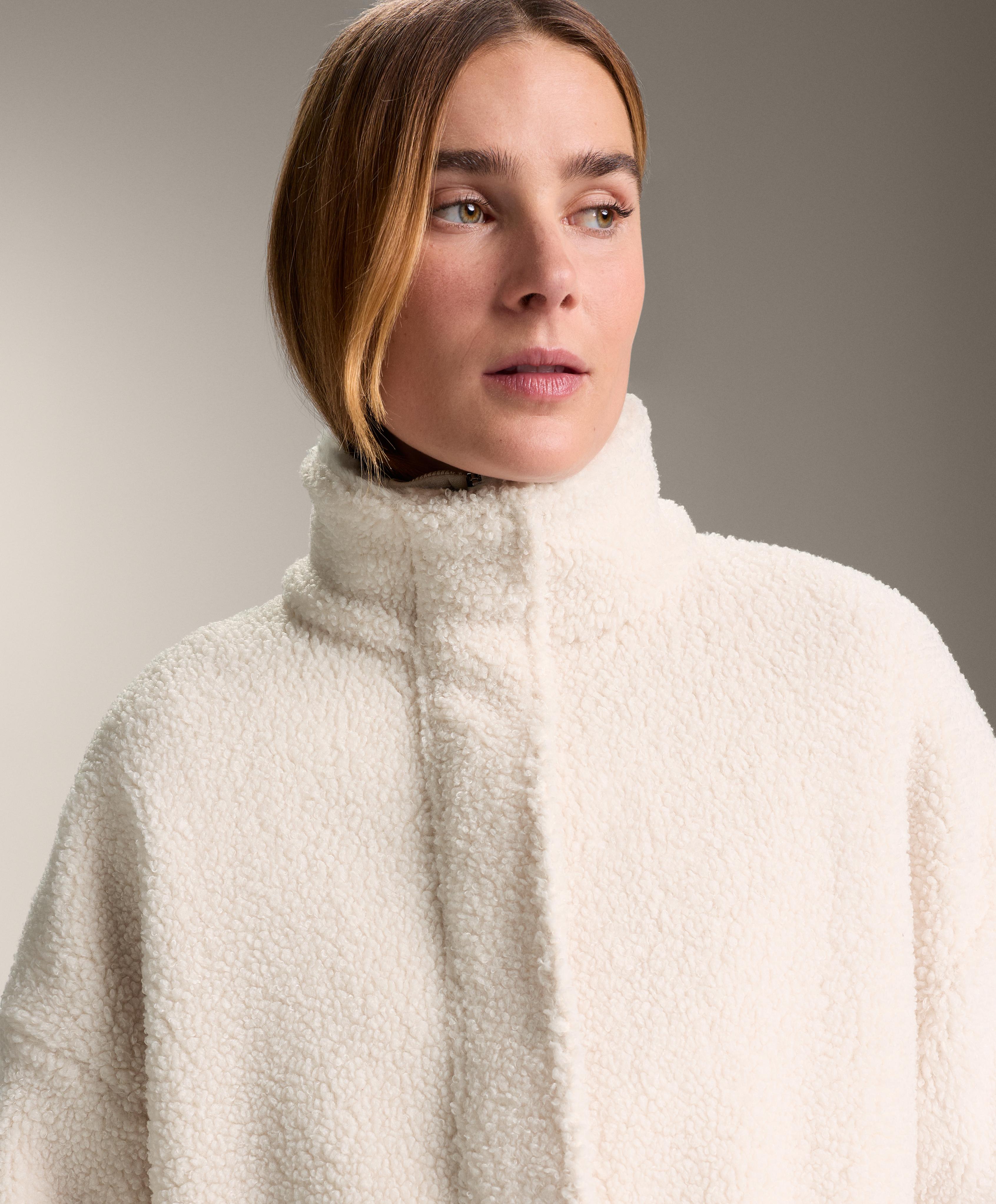 Adjustable waist faux-shearling jacket — ECRU
