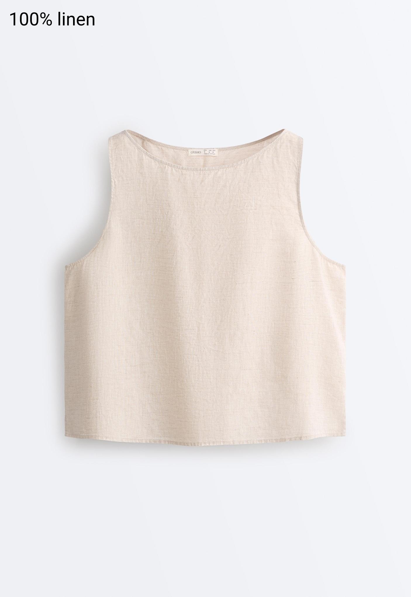 100% linen boxy top — SAND MELANGE