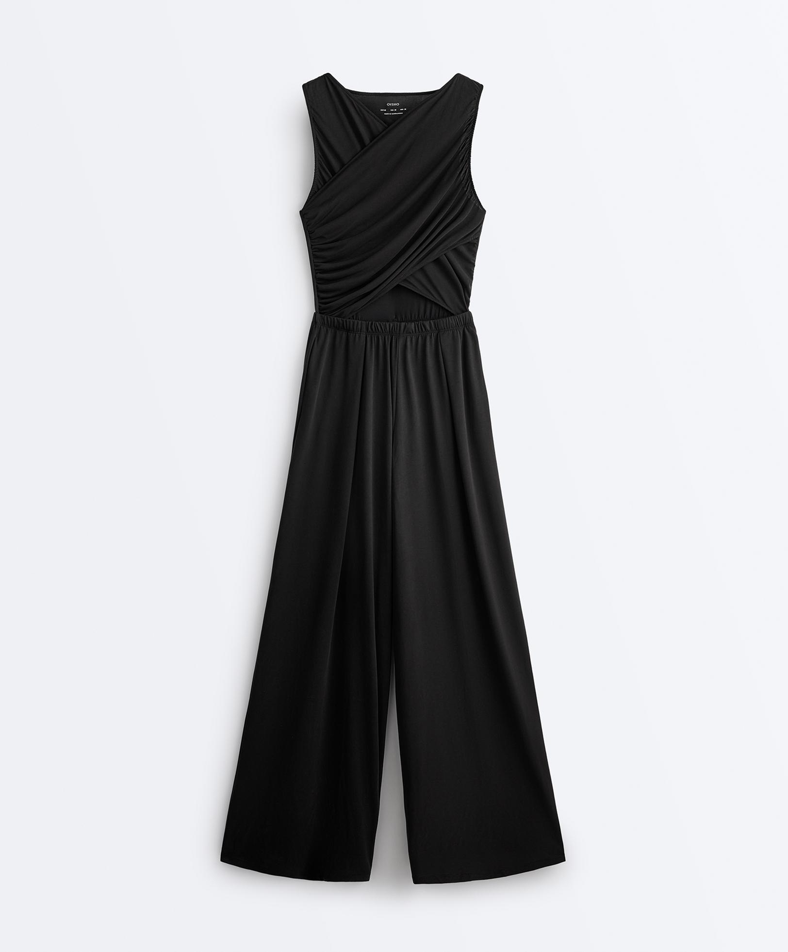 Crossover modal blend jumpsuit — BLACK