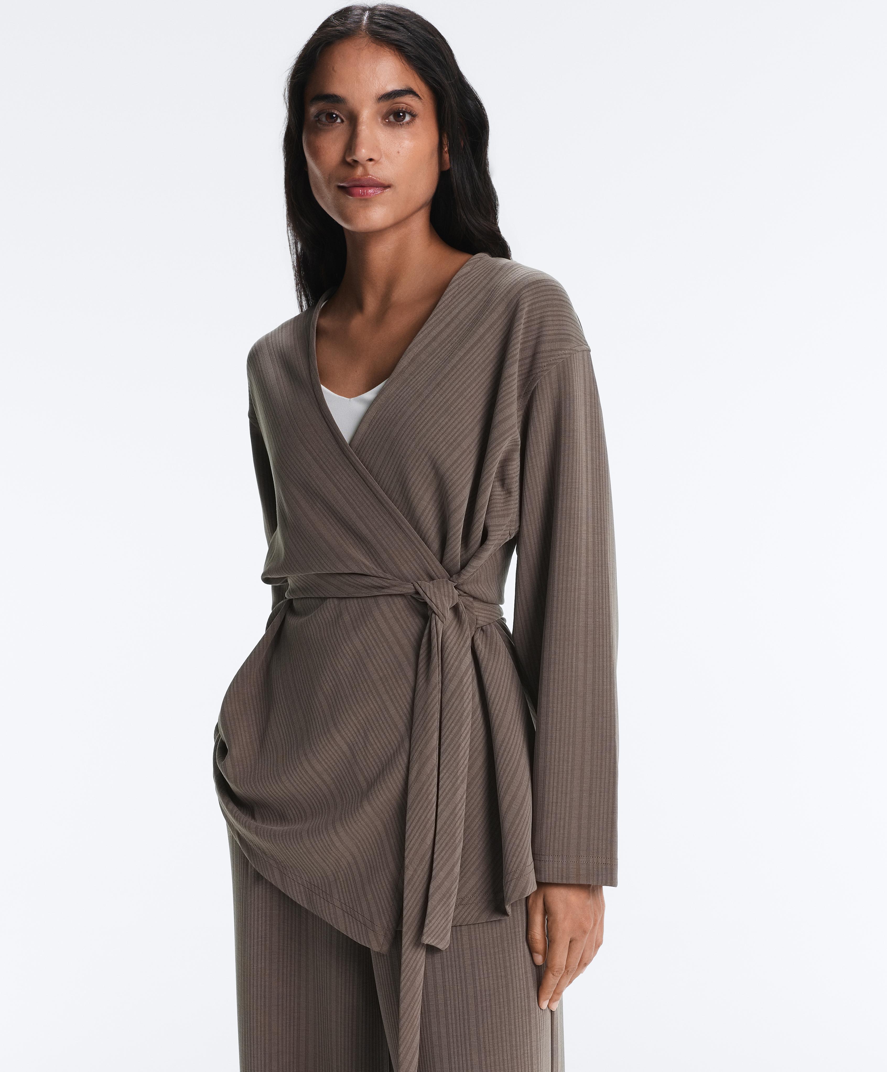 Long asymmetric stripe jacket with modal — WASHED TAUPE-MAUVE