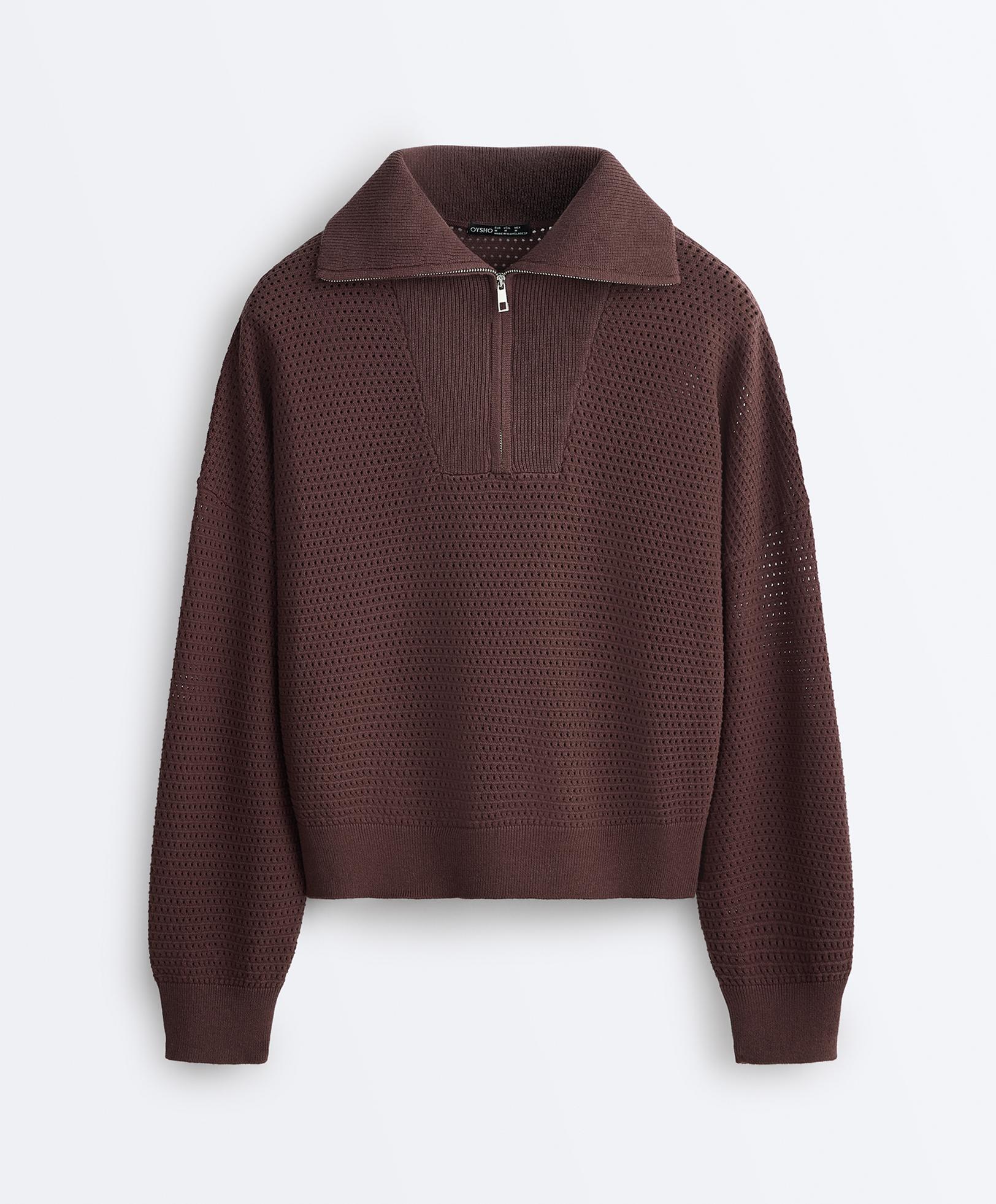 Cotton-blend open knit jumper — CHOCOLATE (alternate view)
