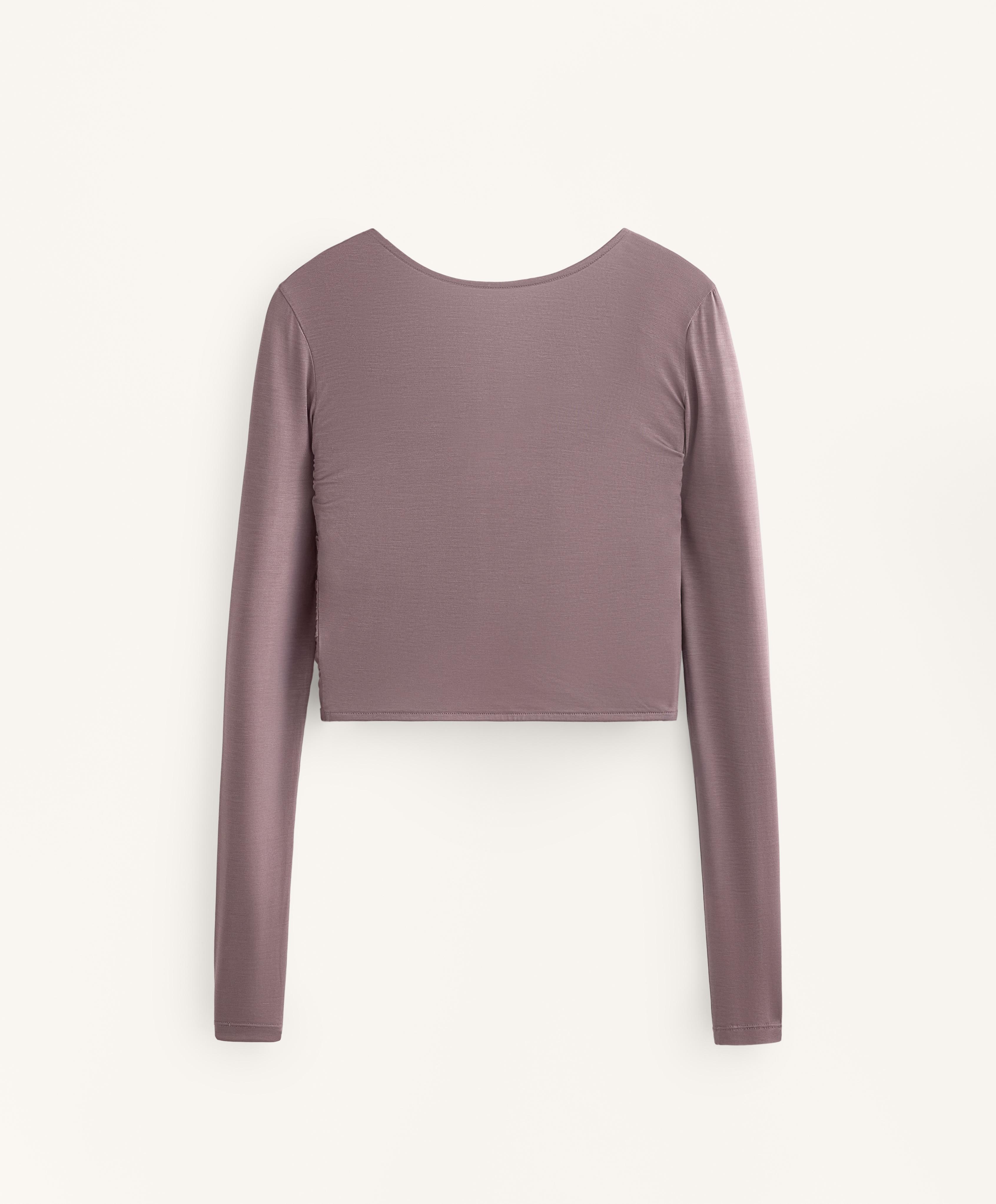 Multi-position long sleeve knotted lyocell blend T-shirt — GREY-LILAC