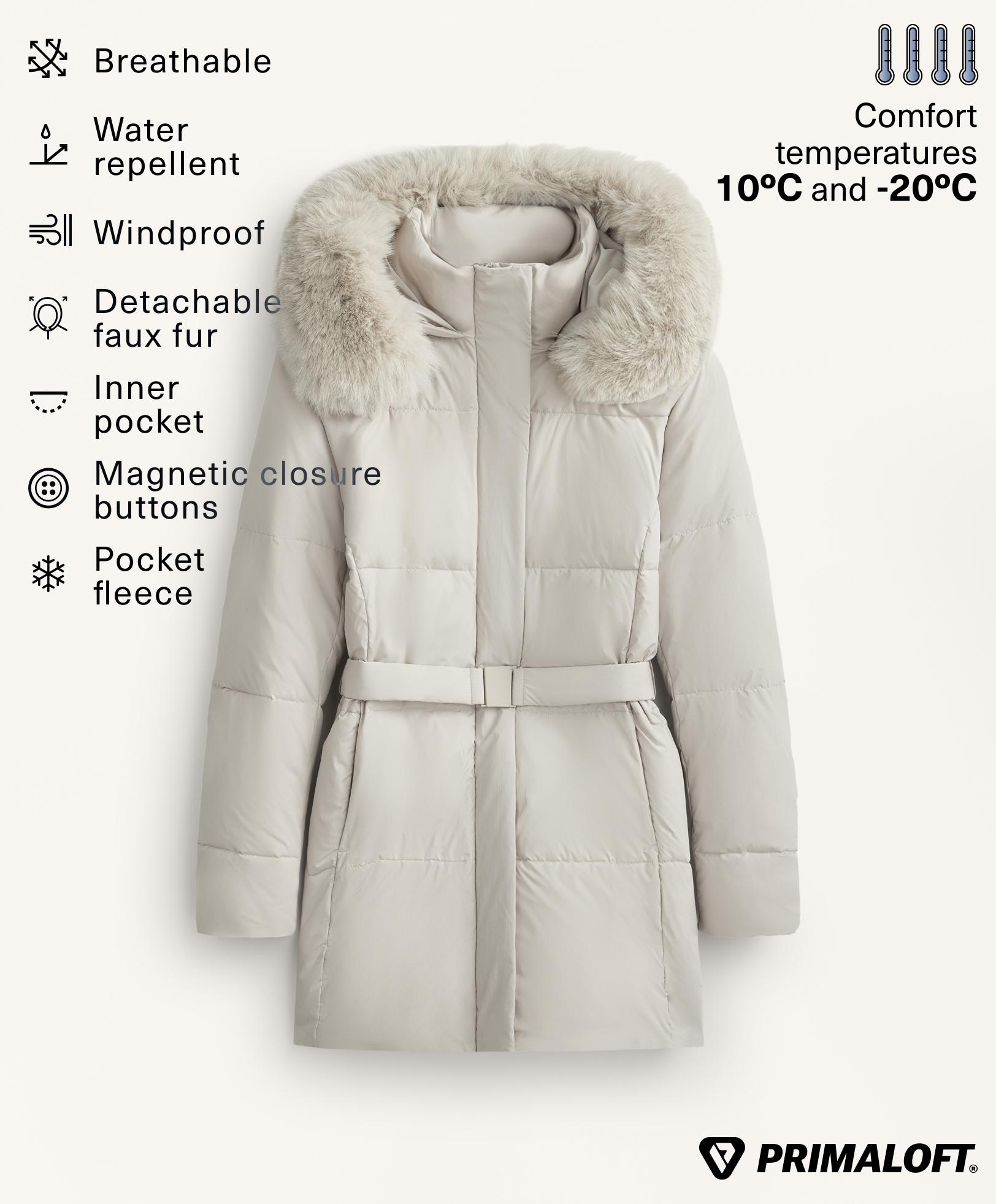 Water-repellent Primaloft® padded midi jacket — STONE               