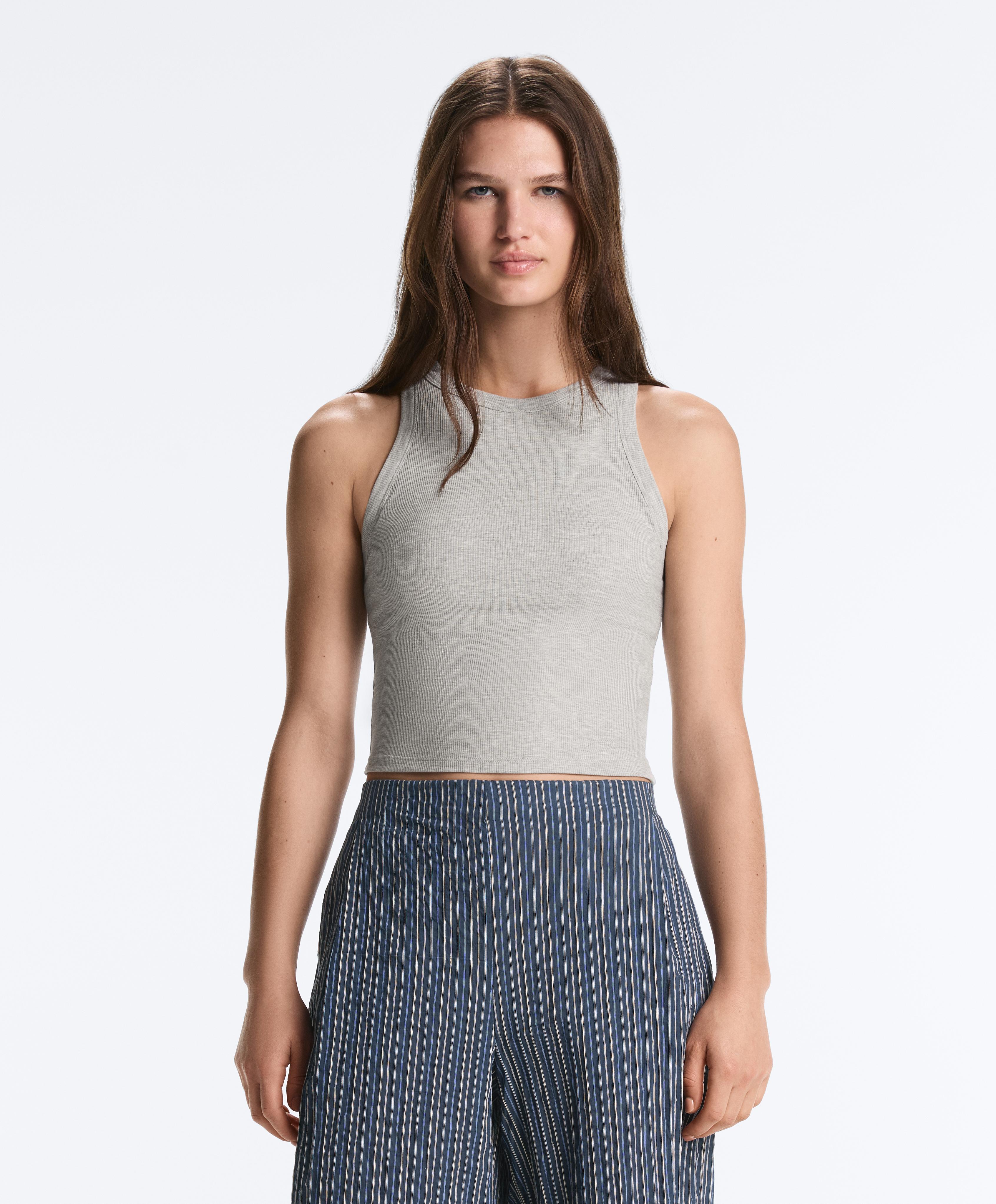 Rib modal blend long tank top — GREY MELANGE