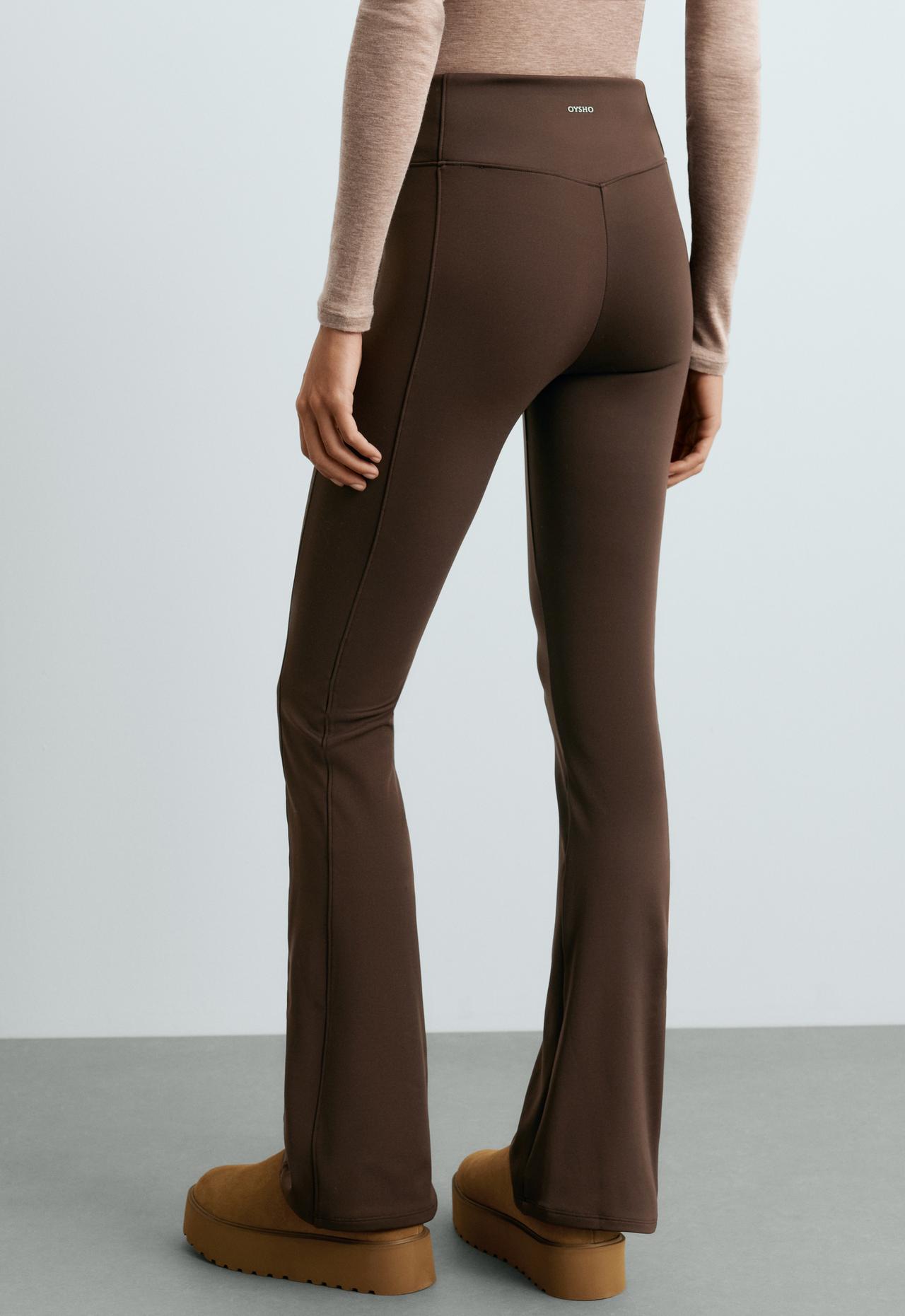 High rise Warm Flare trousers with zips — DARK REDDISH‑BROWN