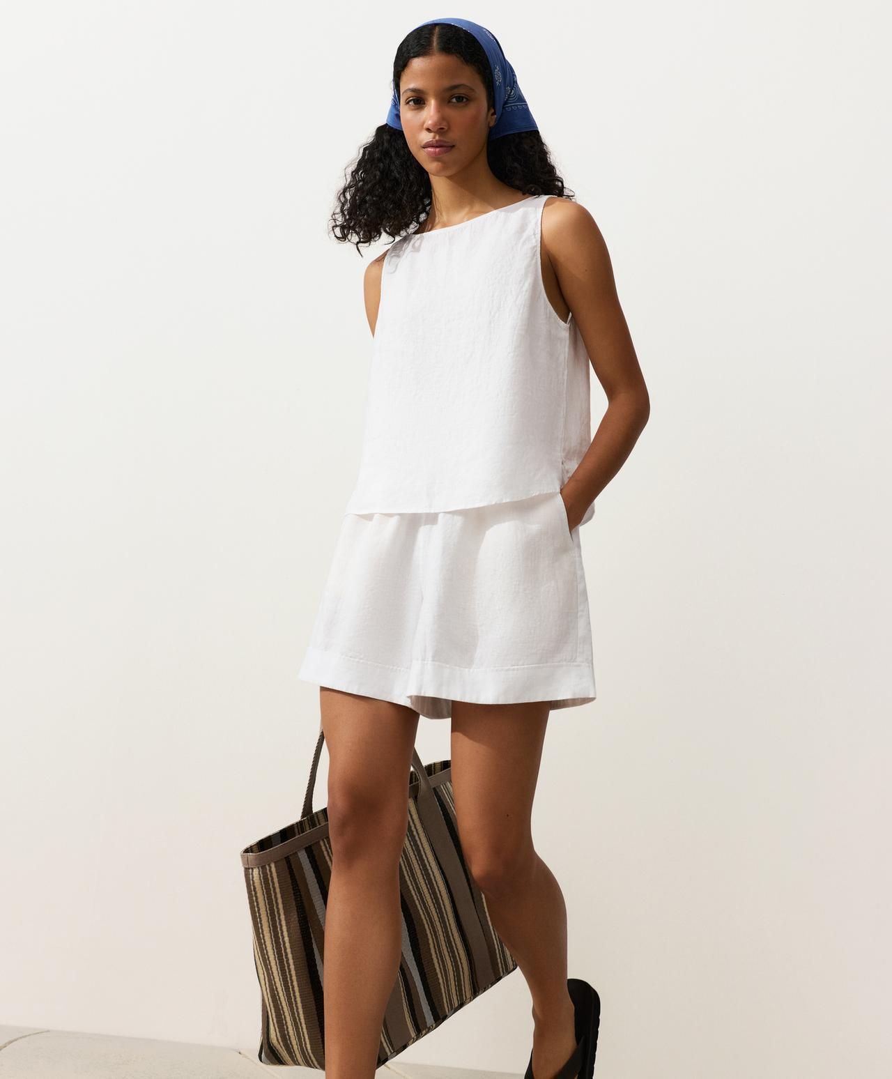 100% linen Bermuda shorts — WHITE 