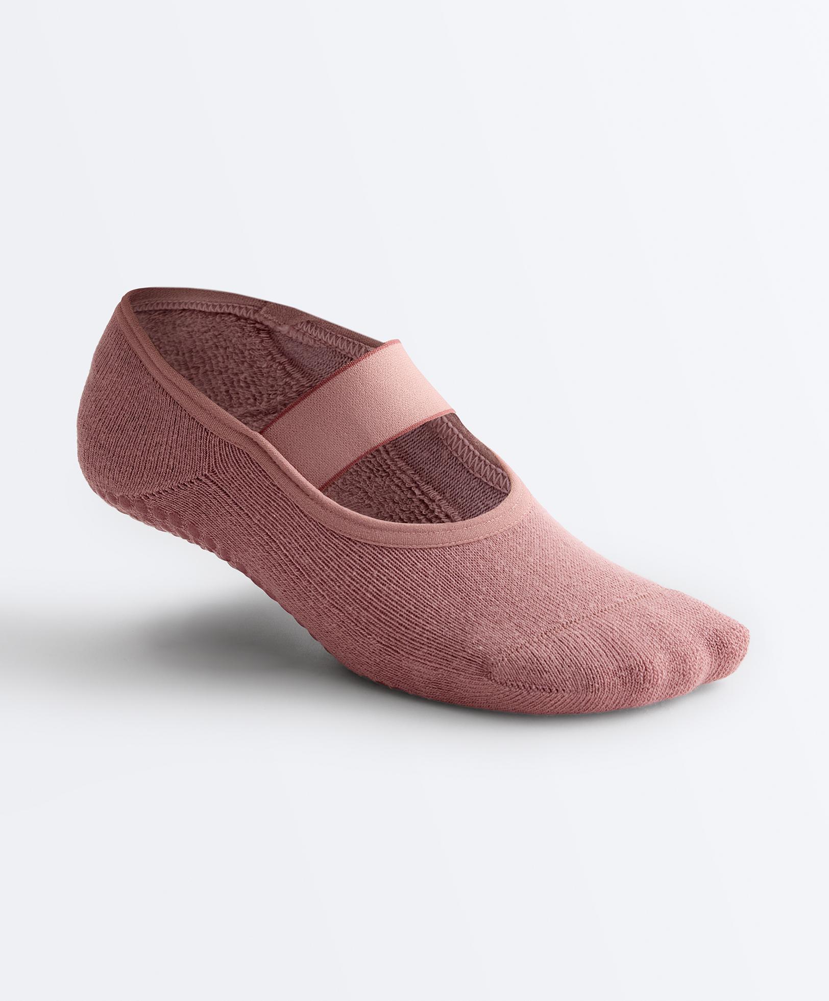 2 pairs of padded cotton blend invisible yoga and Pilates socks with wide strap — MID DUSTY PINK