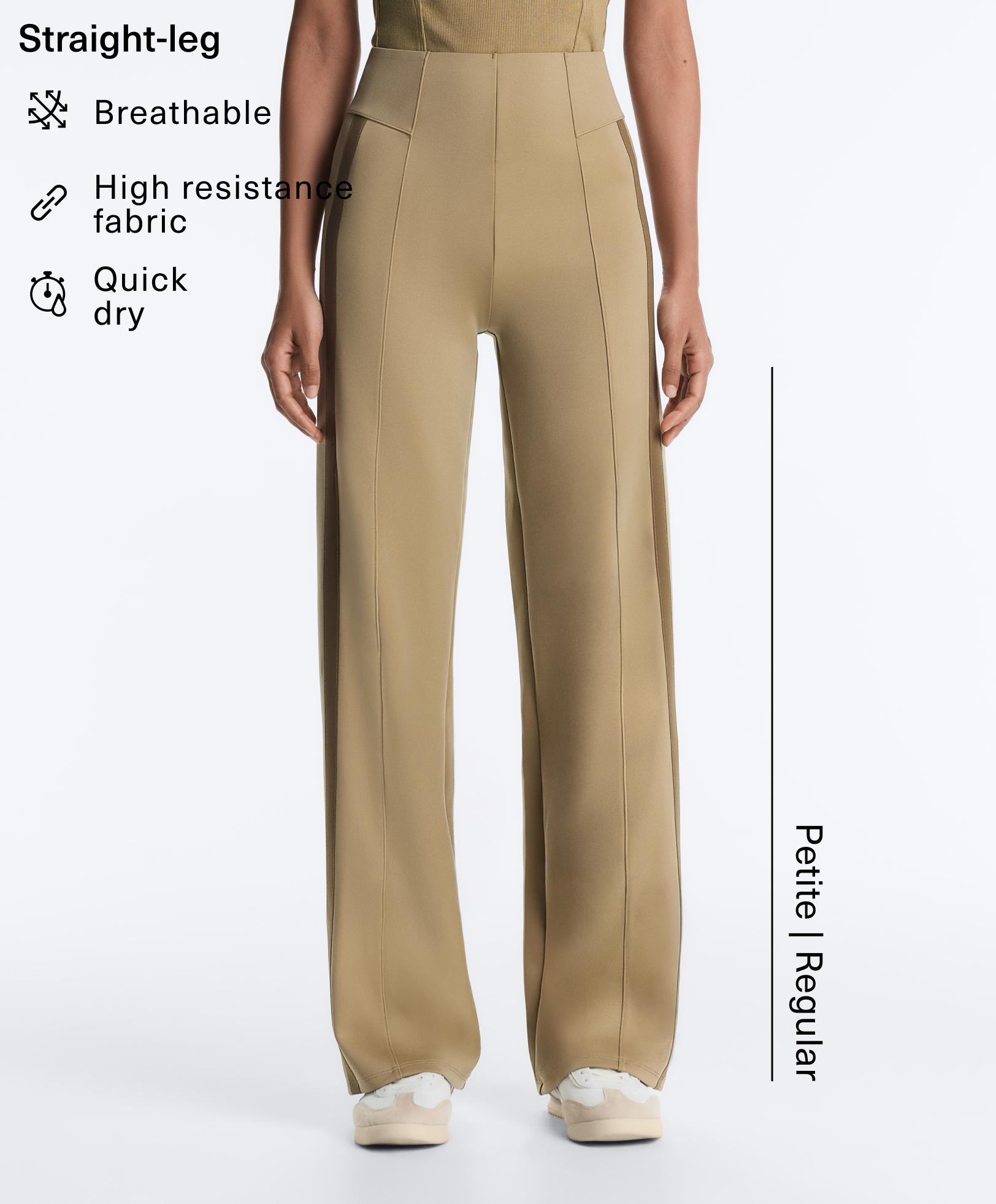 High rise neoprene-effect straight-leg trousers with piping High rise neoprene-effect straight-leg trousers with piping