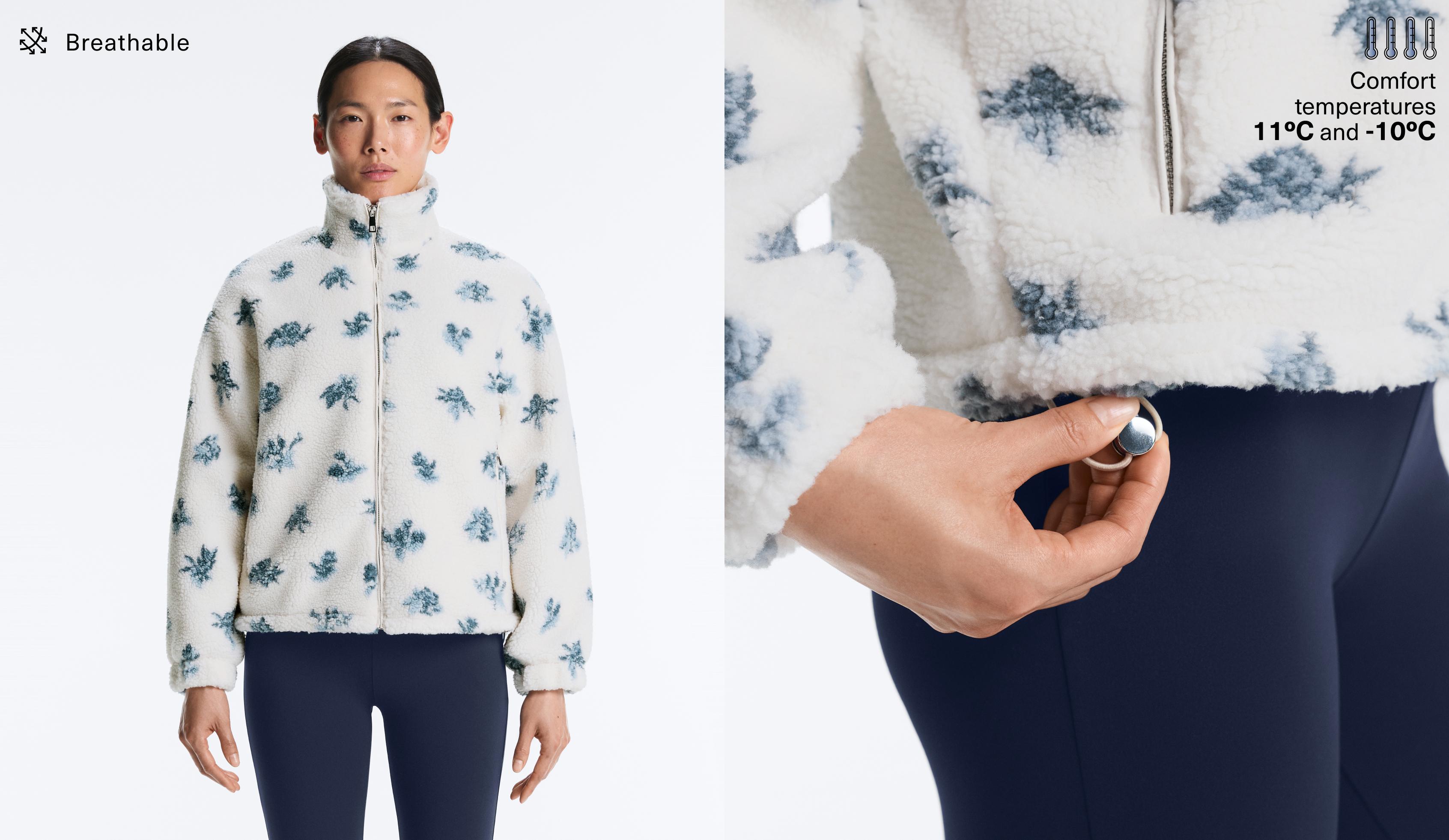 Floral faux-shearling jacket — DUSTY-BLUE