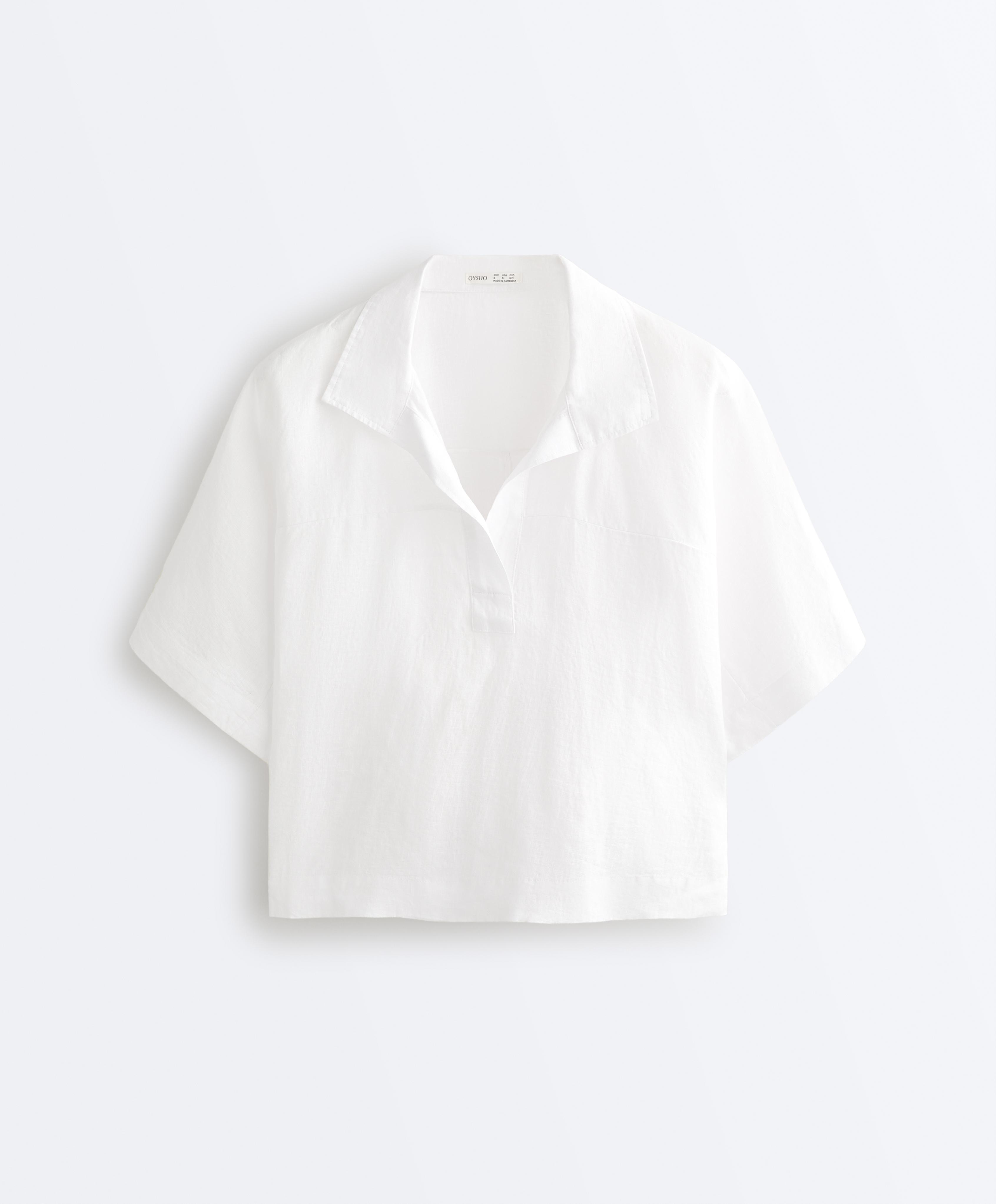 Oversize 100% linen polo shirt — WHITE