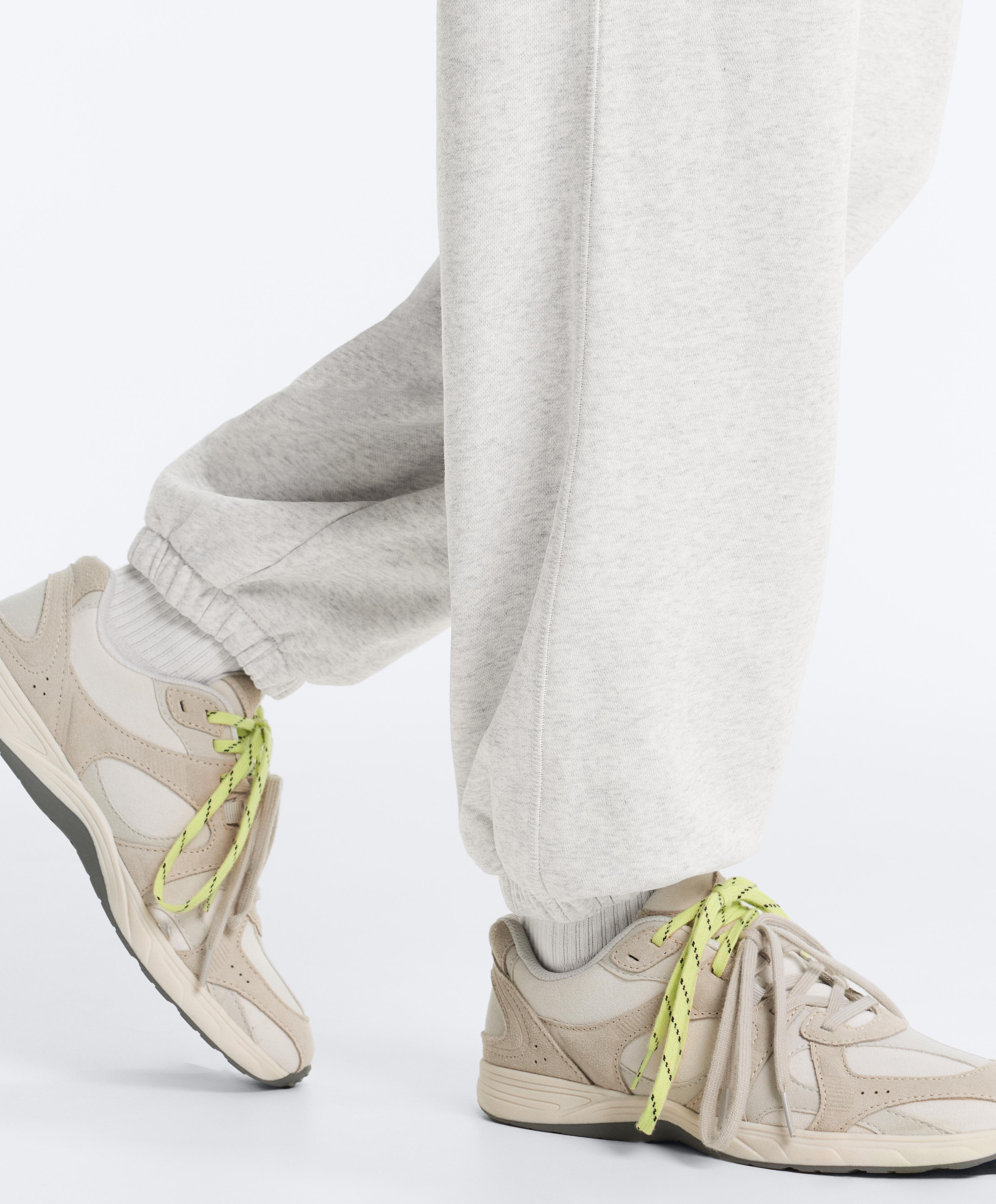 Cotton blend fleece joggers — PALE GREY MELANGE