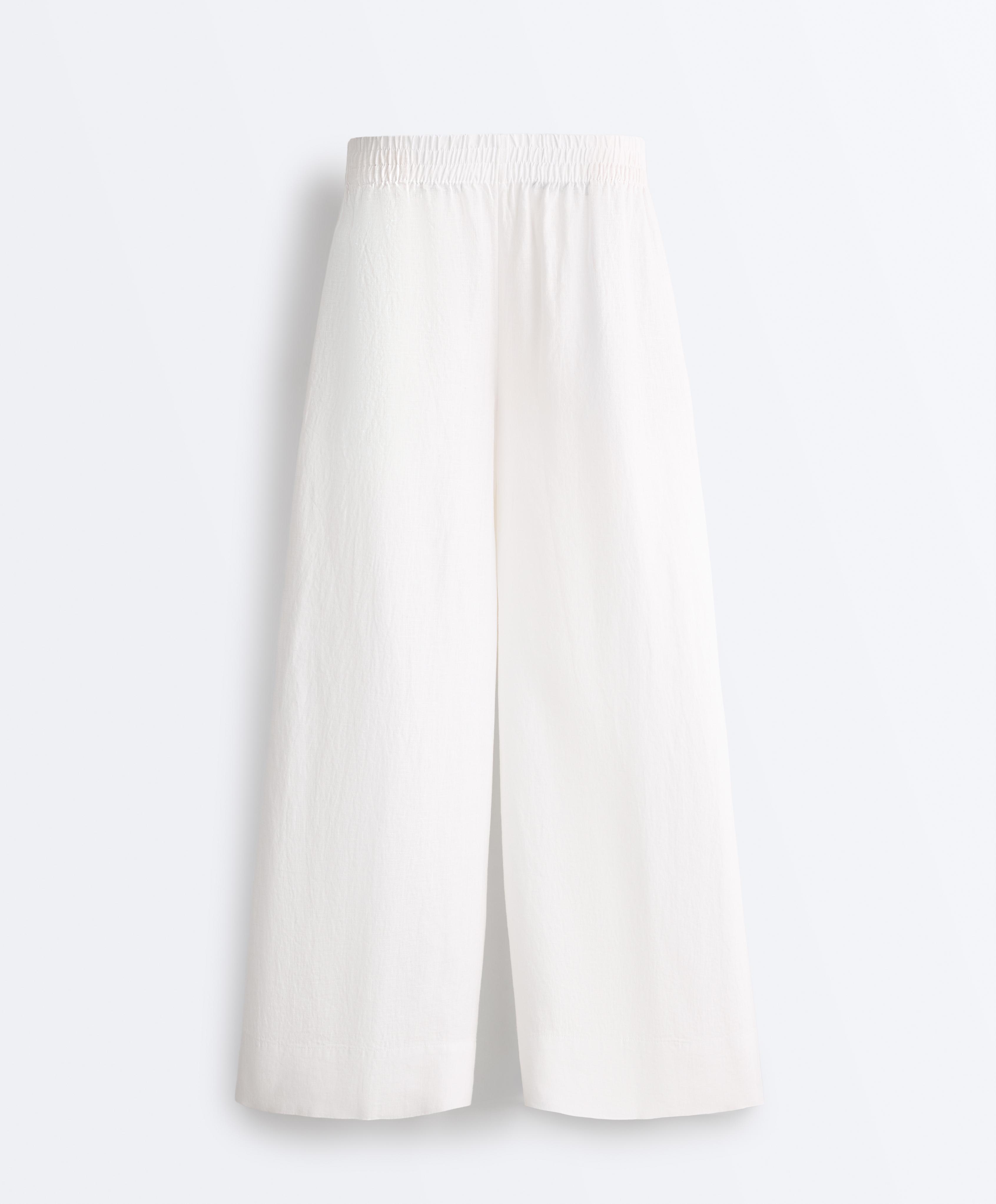 100% linen super wide-leg cropped trousers 100% linen super wide-leg cropped trousers