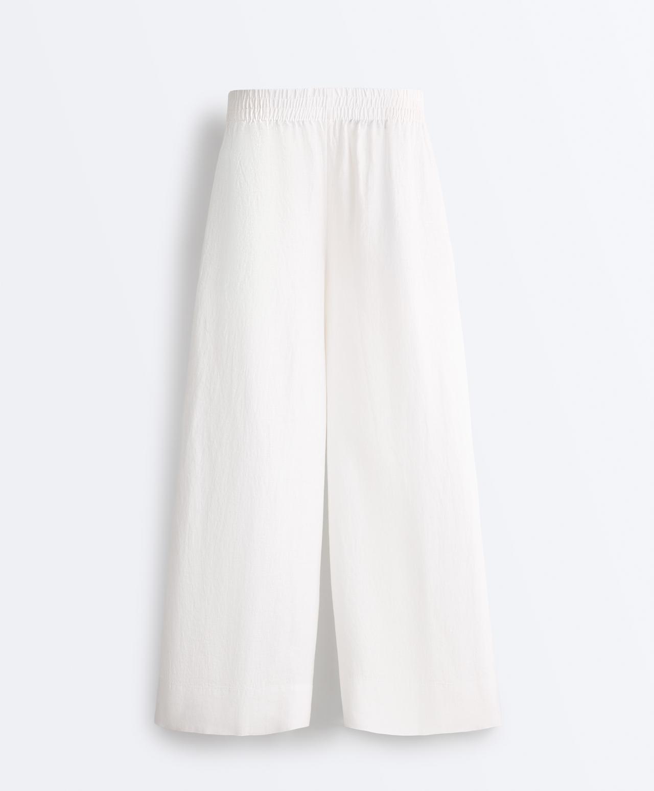 100% linen super wide-leg cropped trousers — WHITE 