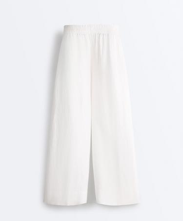 100% linen super wide-leg cropped trousers — WHITE  8