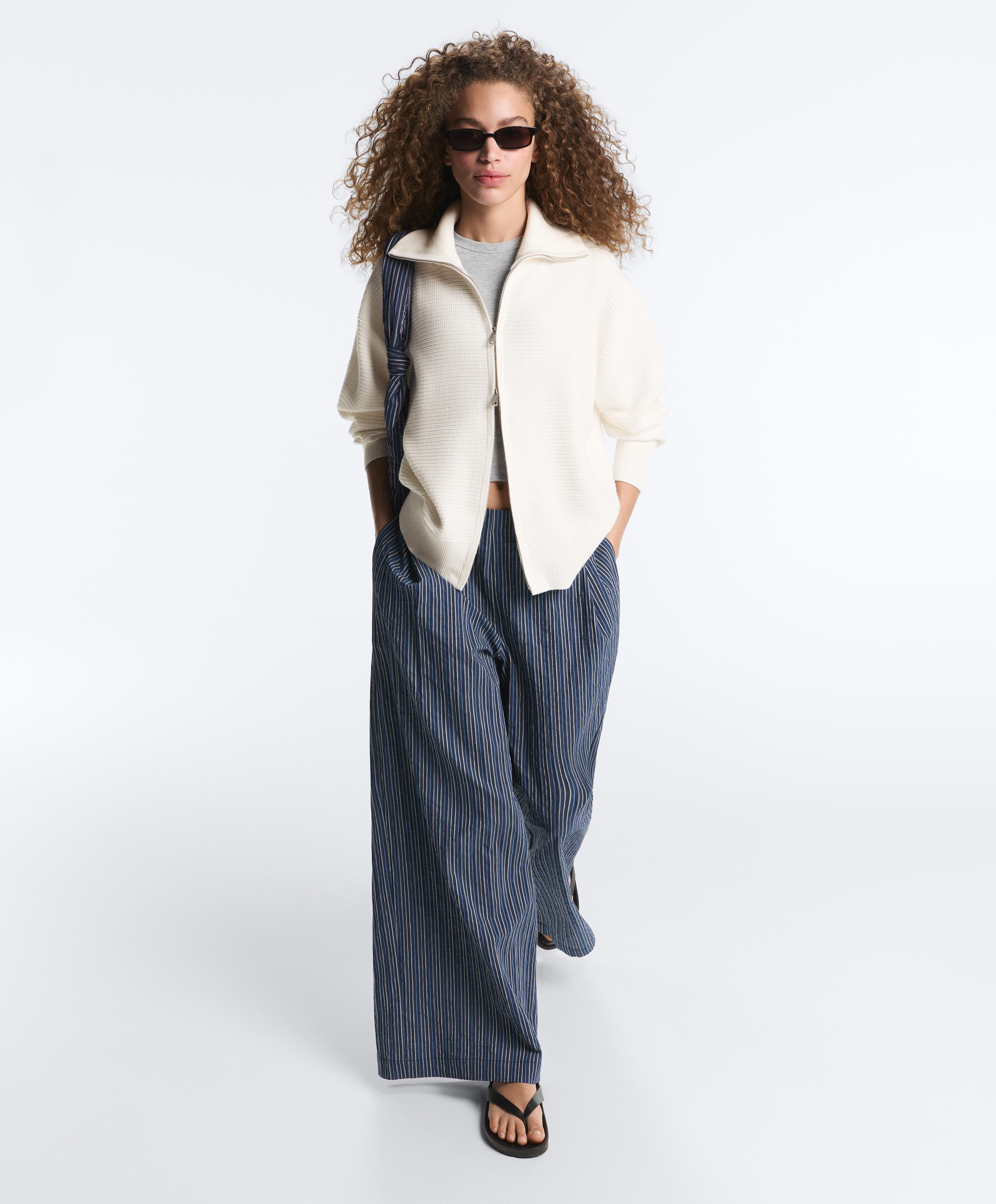 High neck knit jacket — PALE ECRU