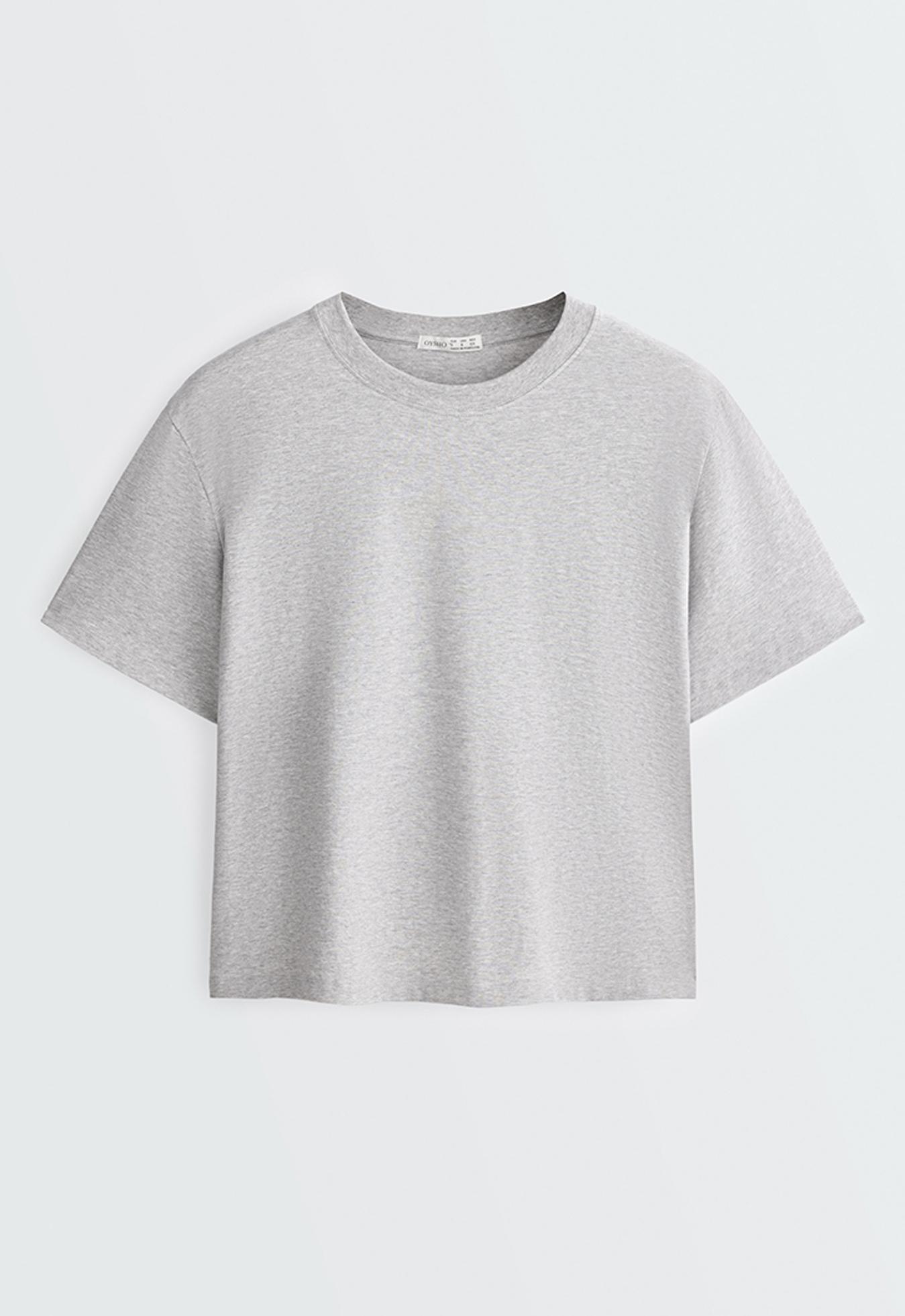 Boxy short-sleeved cotton blend T-shirt — PALE GREY