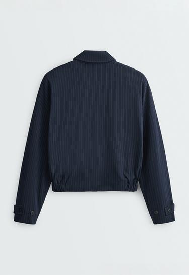 Pinstripe piqué polo neck jacket with cotton — NAVY BLUE 7