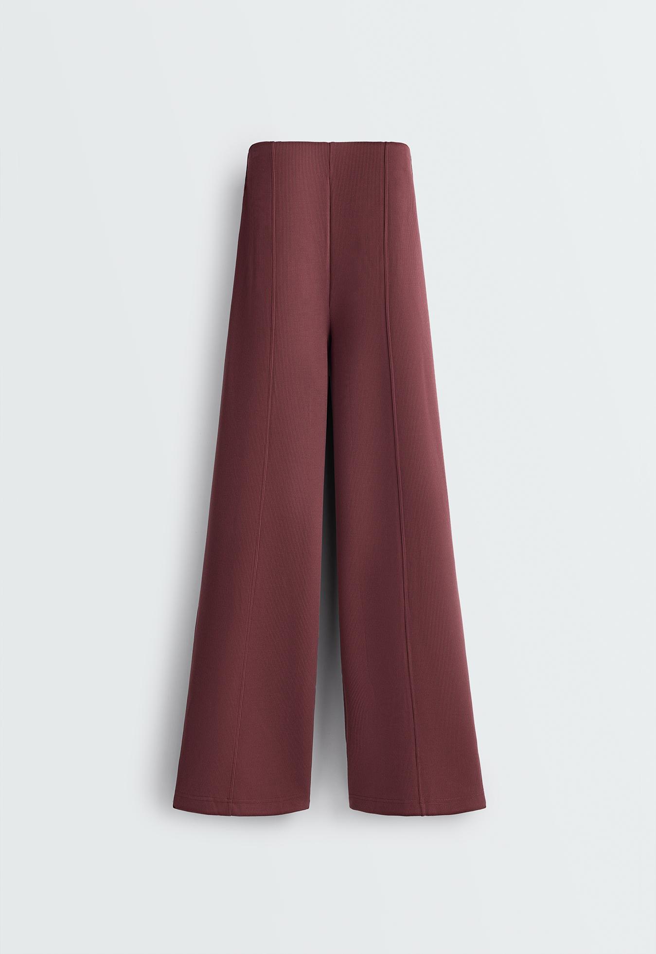 Soft-touch modal straight-leg rib trousers — BURGUNDY