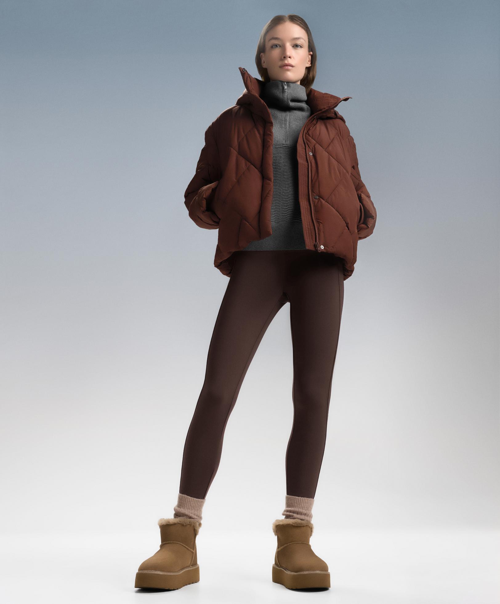 Warm high-rise ankle-length leggings with pockets 70 cm — DARK REDDISH‑BROWN