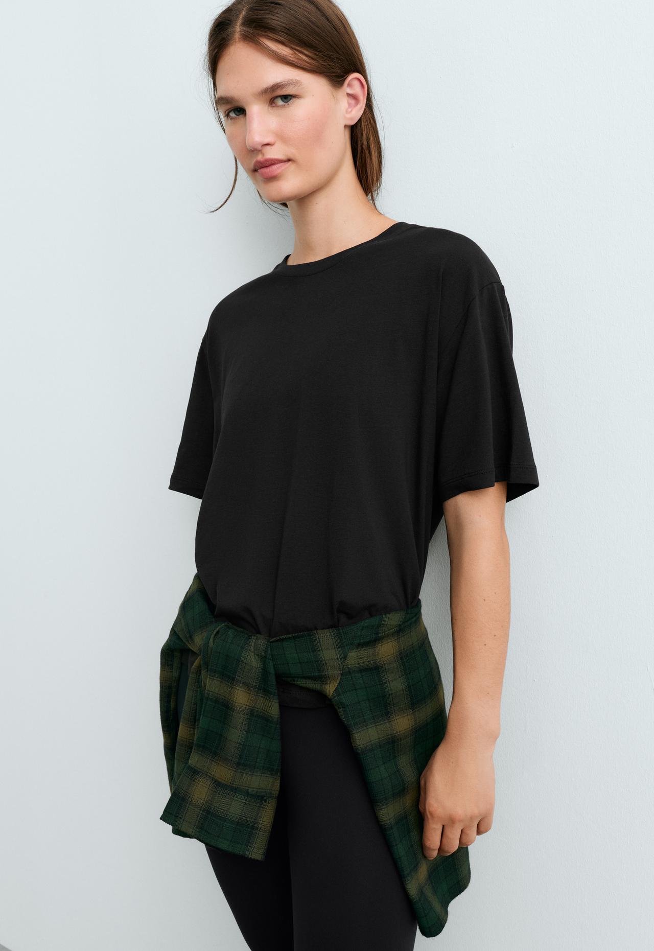 Boxy short-sleeved cotton blend T-shirt — BLACK