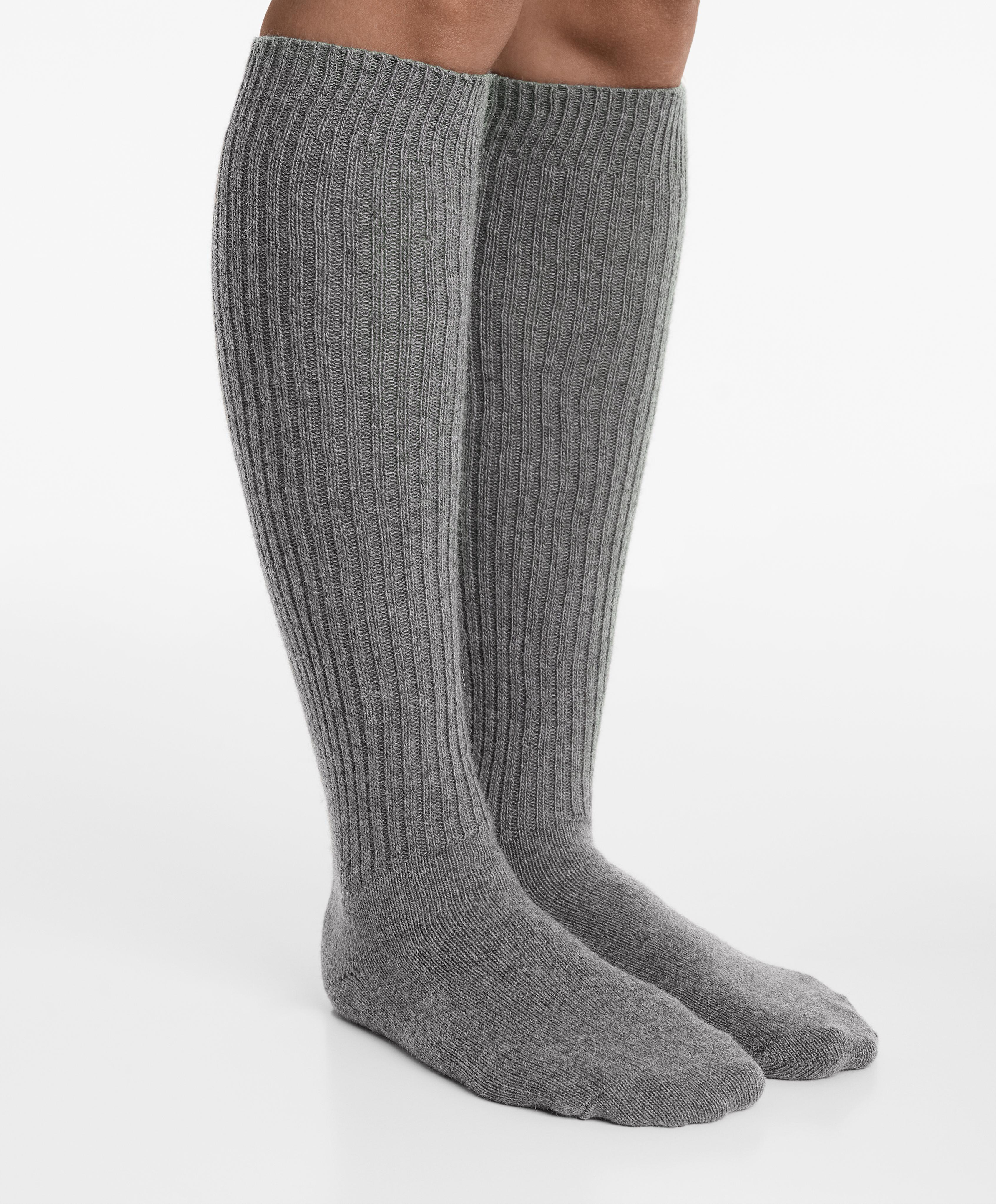18% cashmere 13% wool long socks — DARK-GREY MELANGE