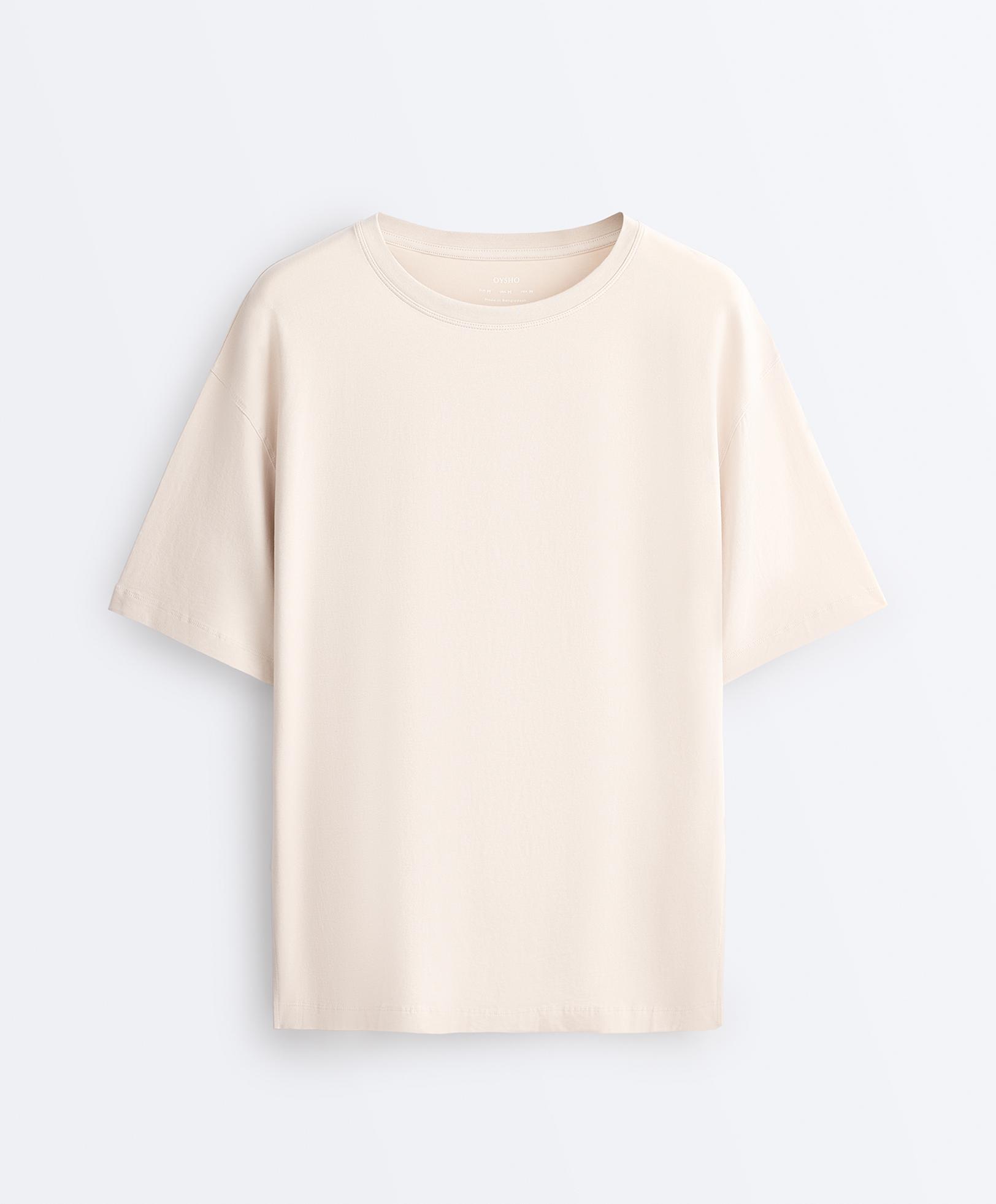 Oversize cotton blend short-sleeved T-shirt — PALE MINK